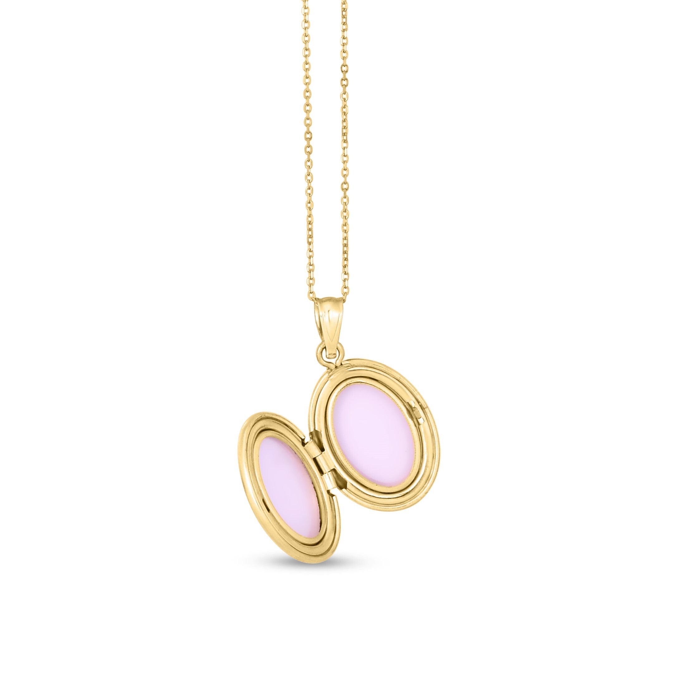 14K Gold And Diamond Oval Locket Necklace