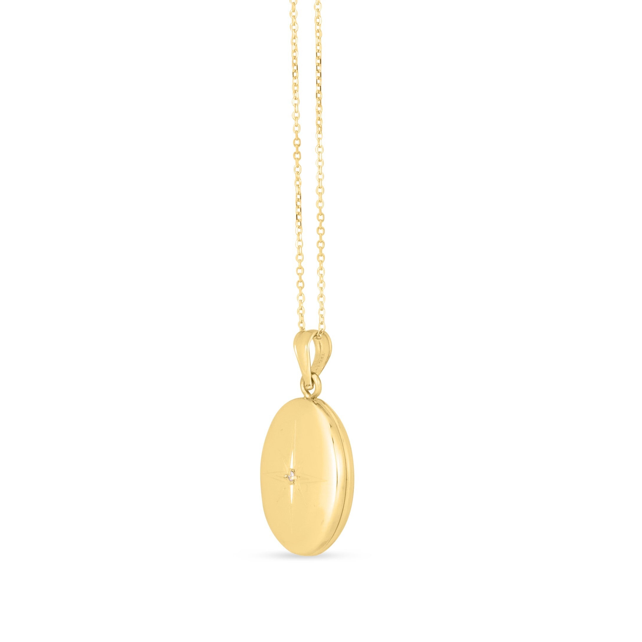 14K Gold And Diamond Oval Locket Necklace