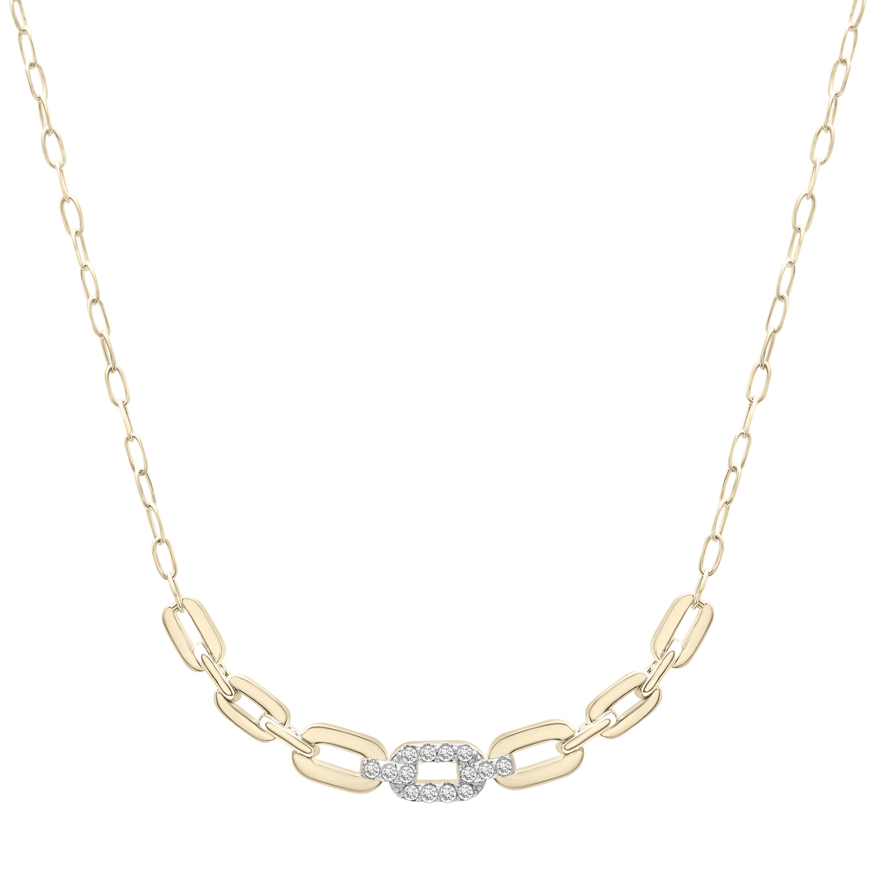 Diamond Graduated Paperclip Link Necklace In 14K Gold