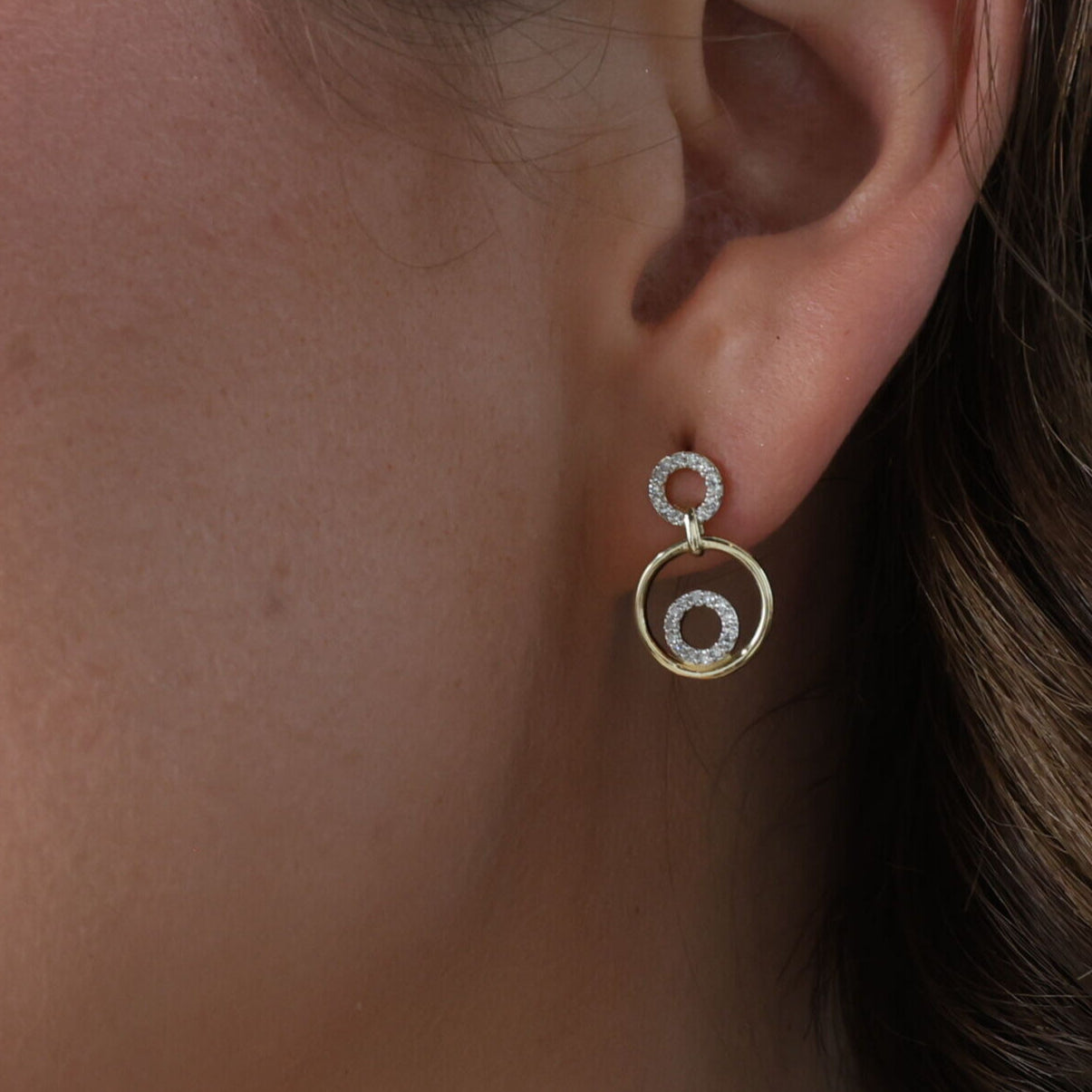 Diamond Trio Circle Earrings In 14K Gold