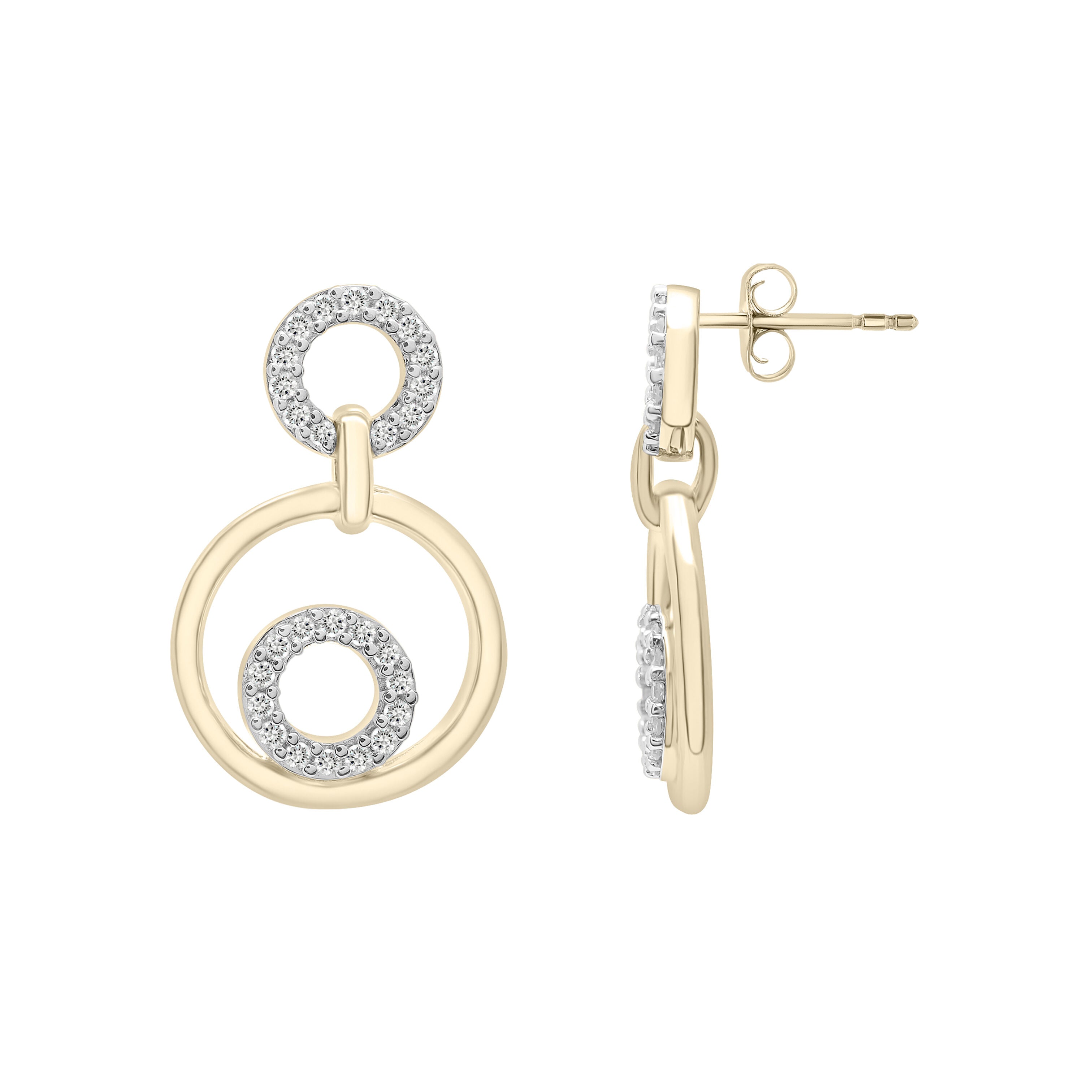 Diamond Trio Circle Earrings In 14K Gold