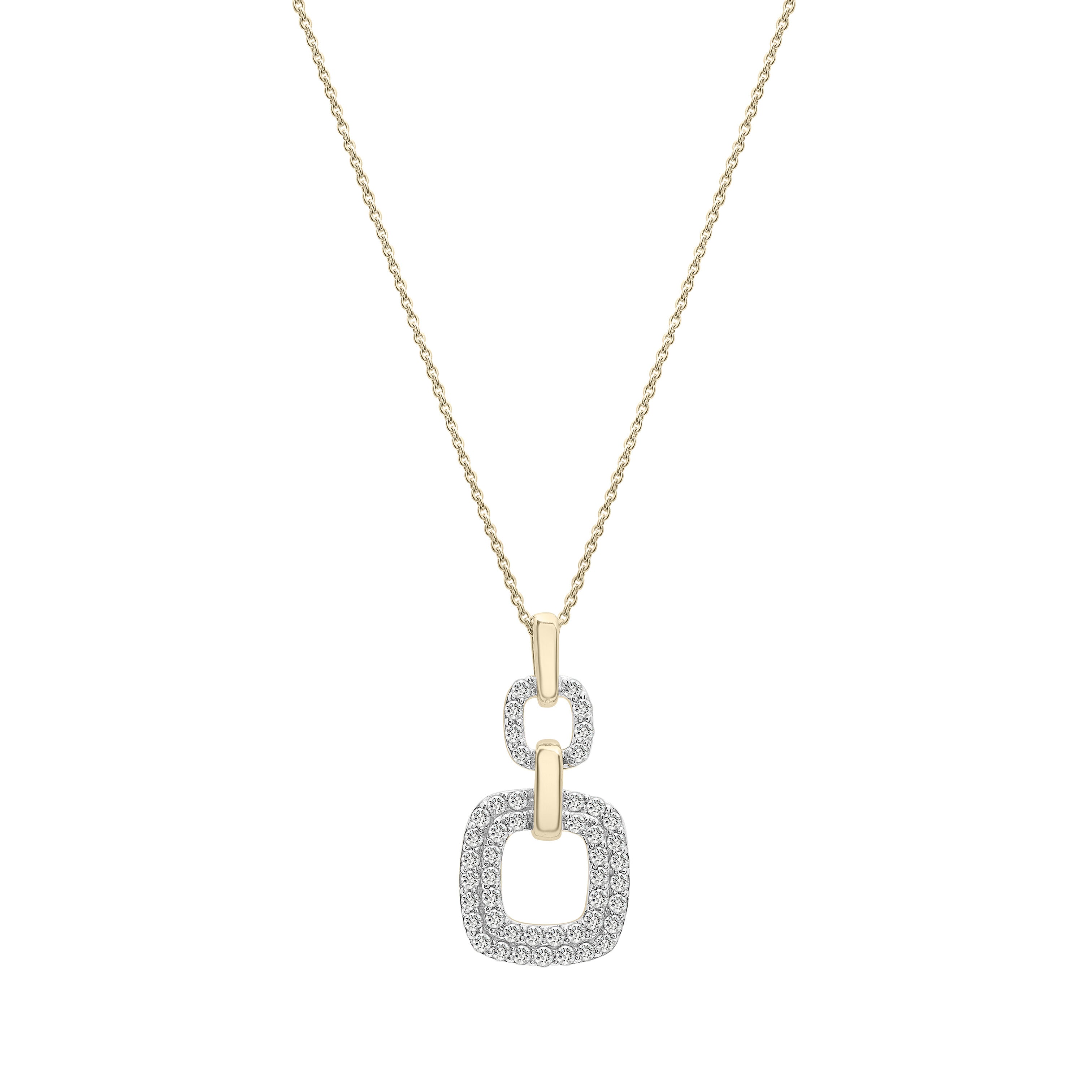 Diamond Duo Cushion Pendant Necklace In 14K Gold