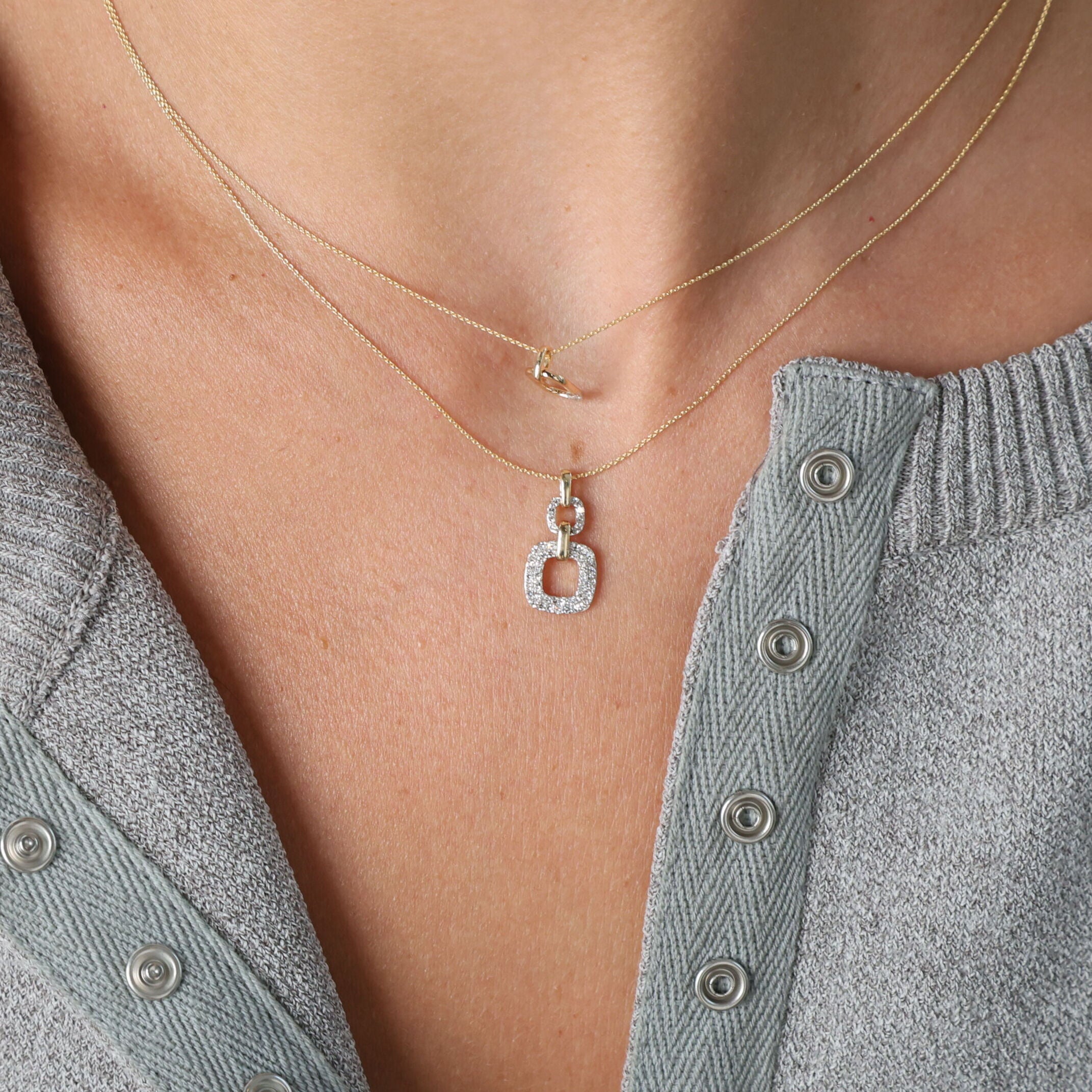 Diamond Duo Cushion Pendant Necklace In 14K Gold