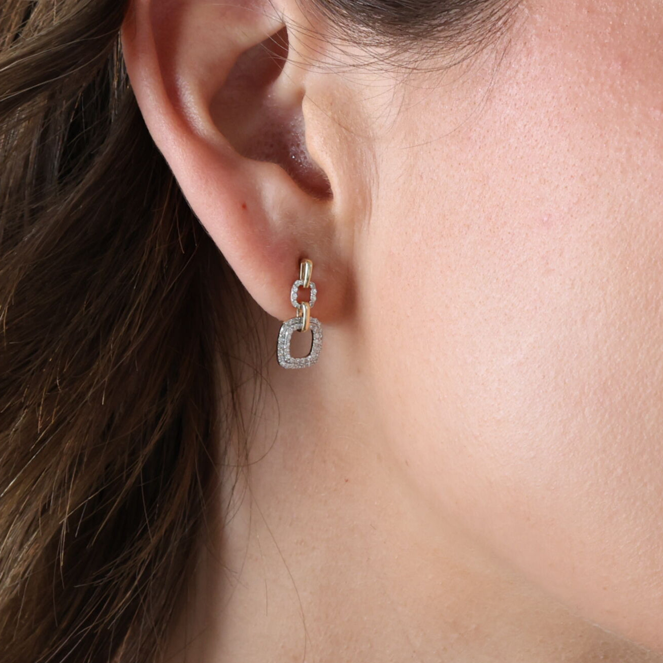 Diamond Duo Cushion Dangle Earrings In 14K Gold