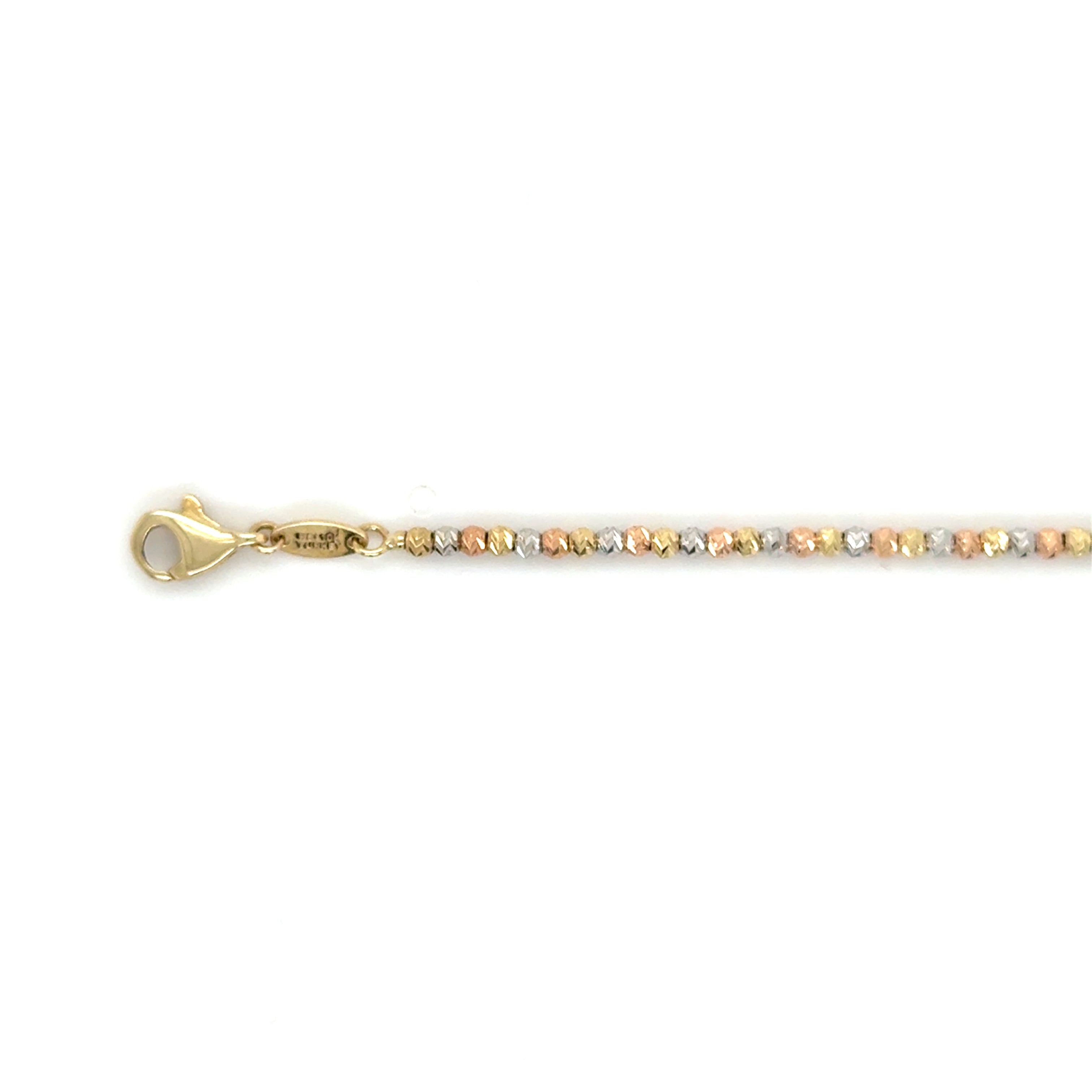 10K Tricolor Gold Dainty Diamond Cut Bead Bracelet, 7"
