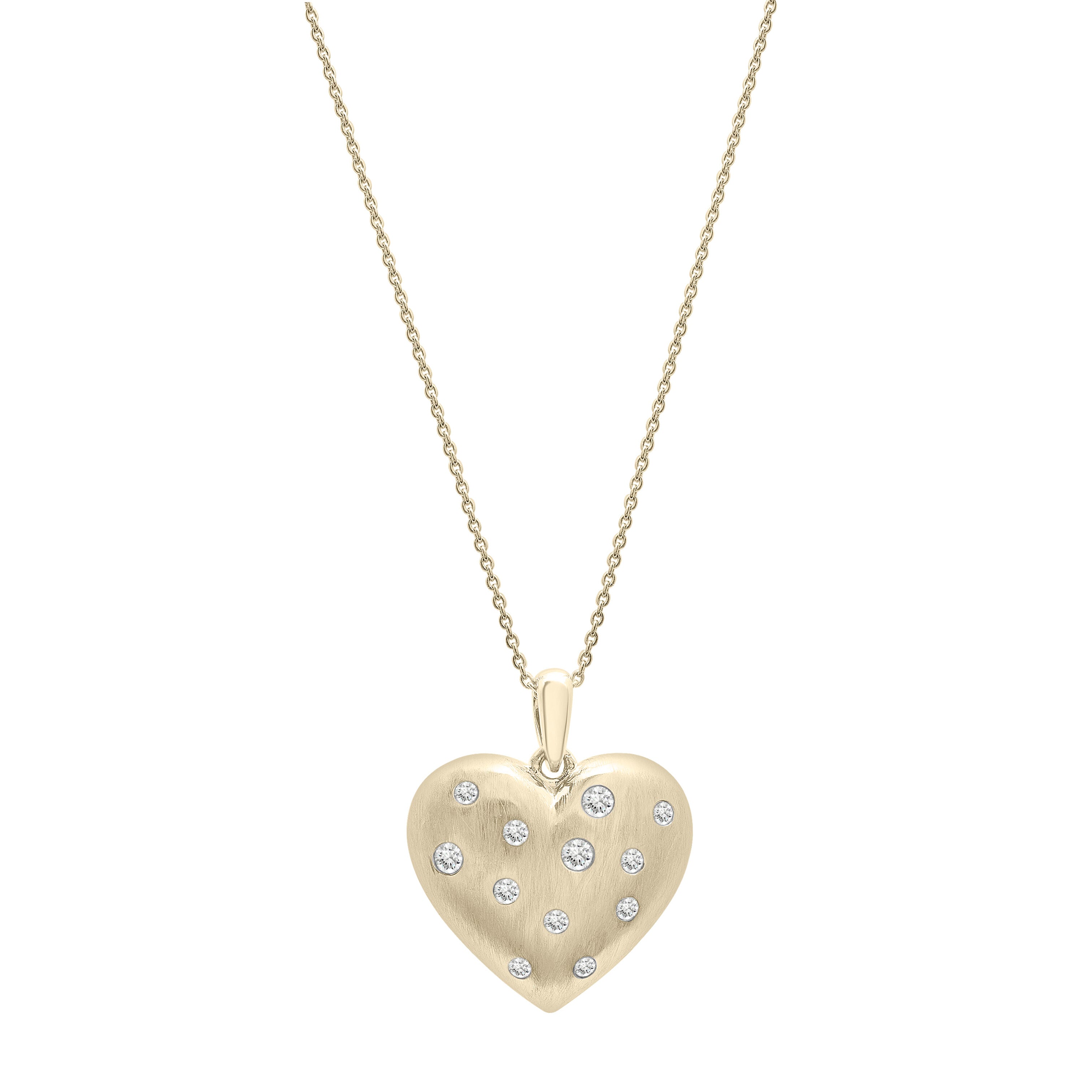 Diamond Puffed Heart Pendant Necklace In 14K Gold