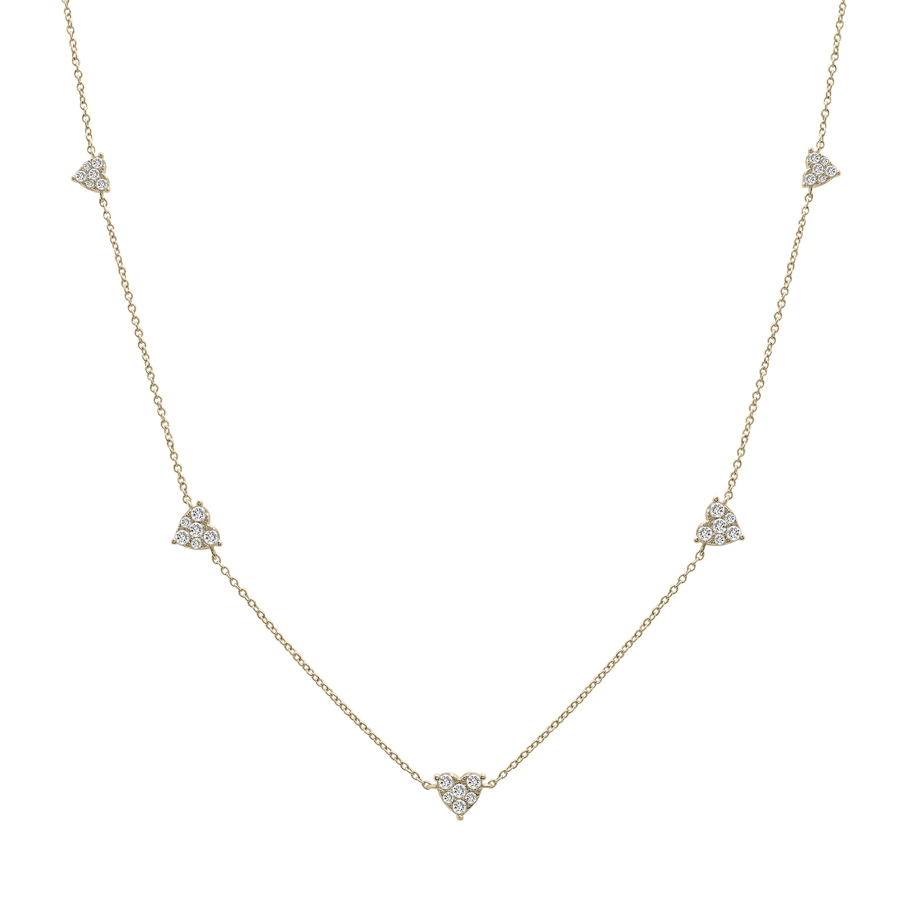 Diamond Heart Station Necklace In 14K Gold