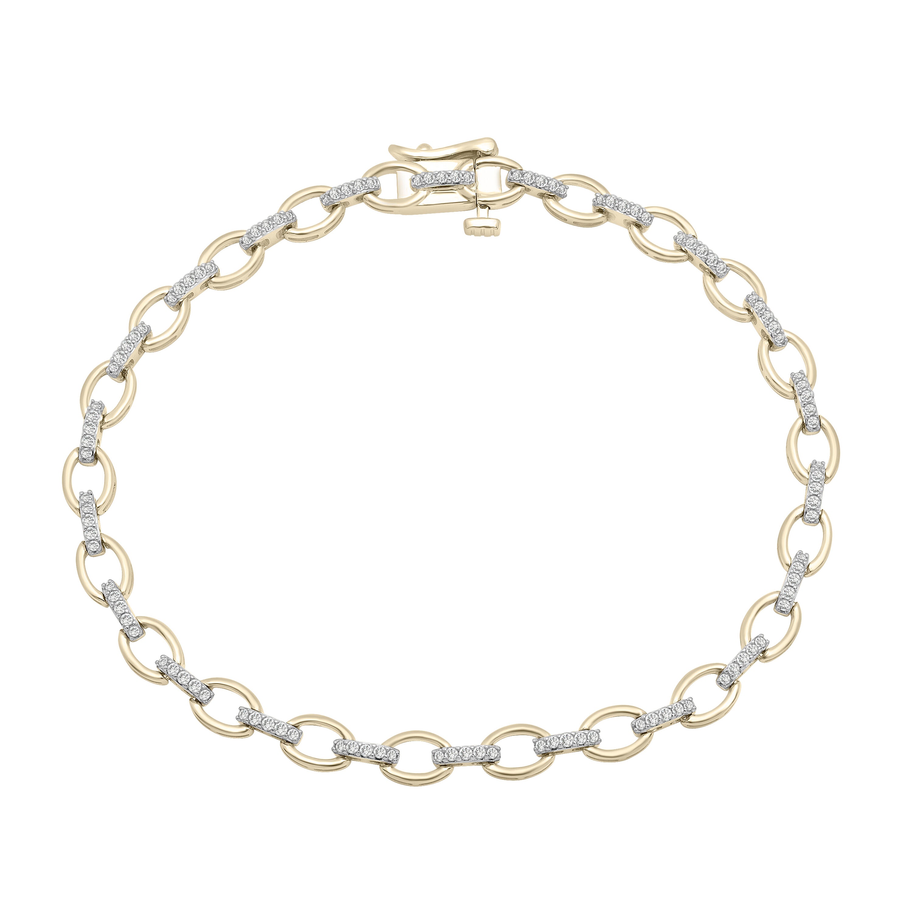 Diamond Oval Link Bracelet In 14K Gold