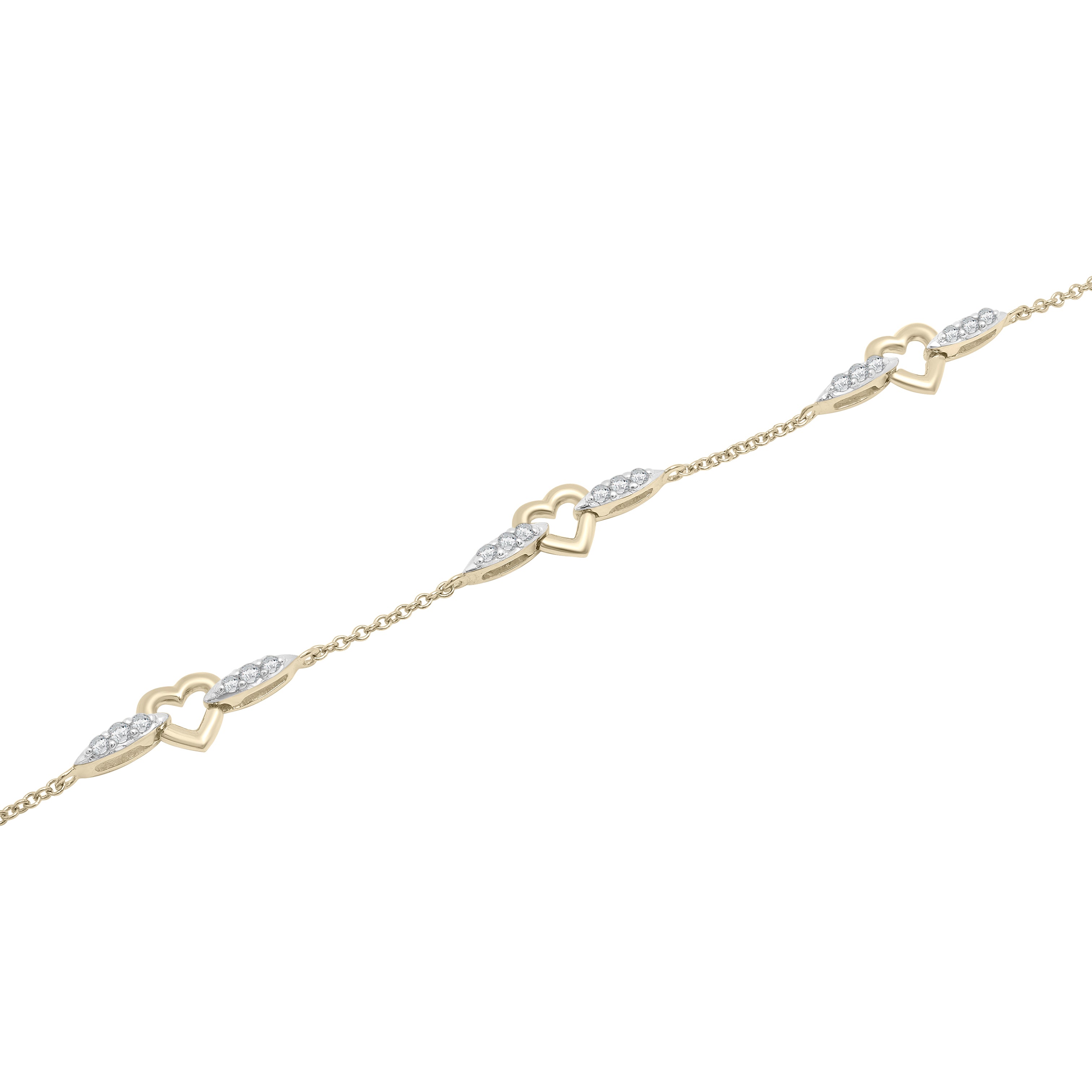 Diamond Heart Station Bracelet In 14K Gold