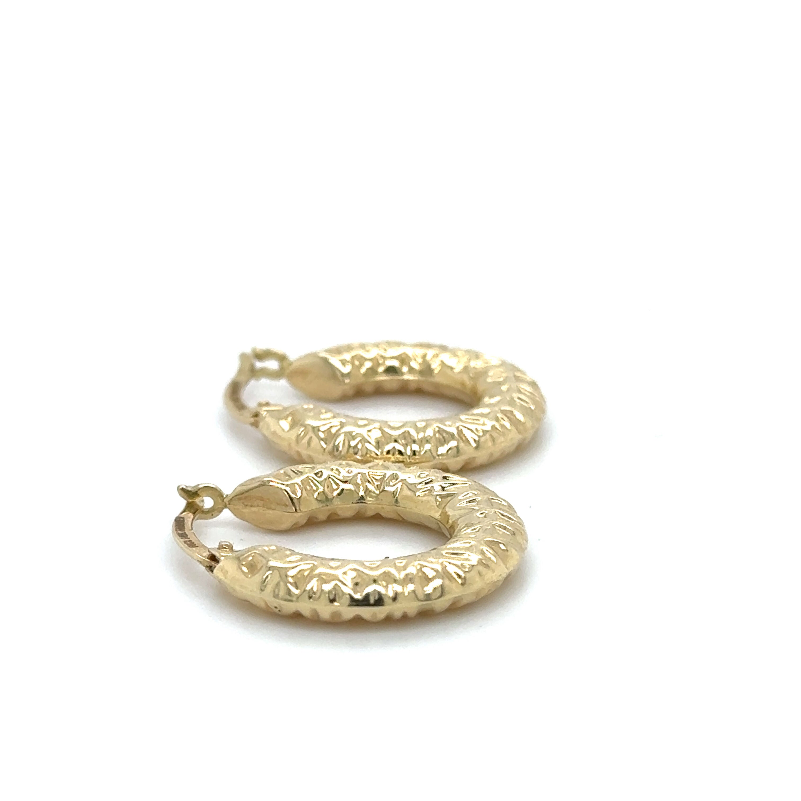 14K Gold Small Puffed Textured Hoops.