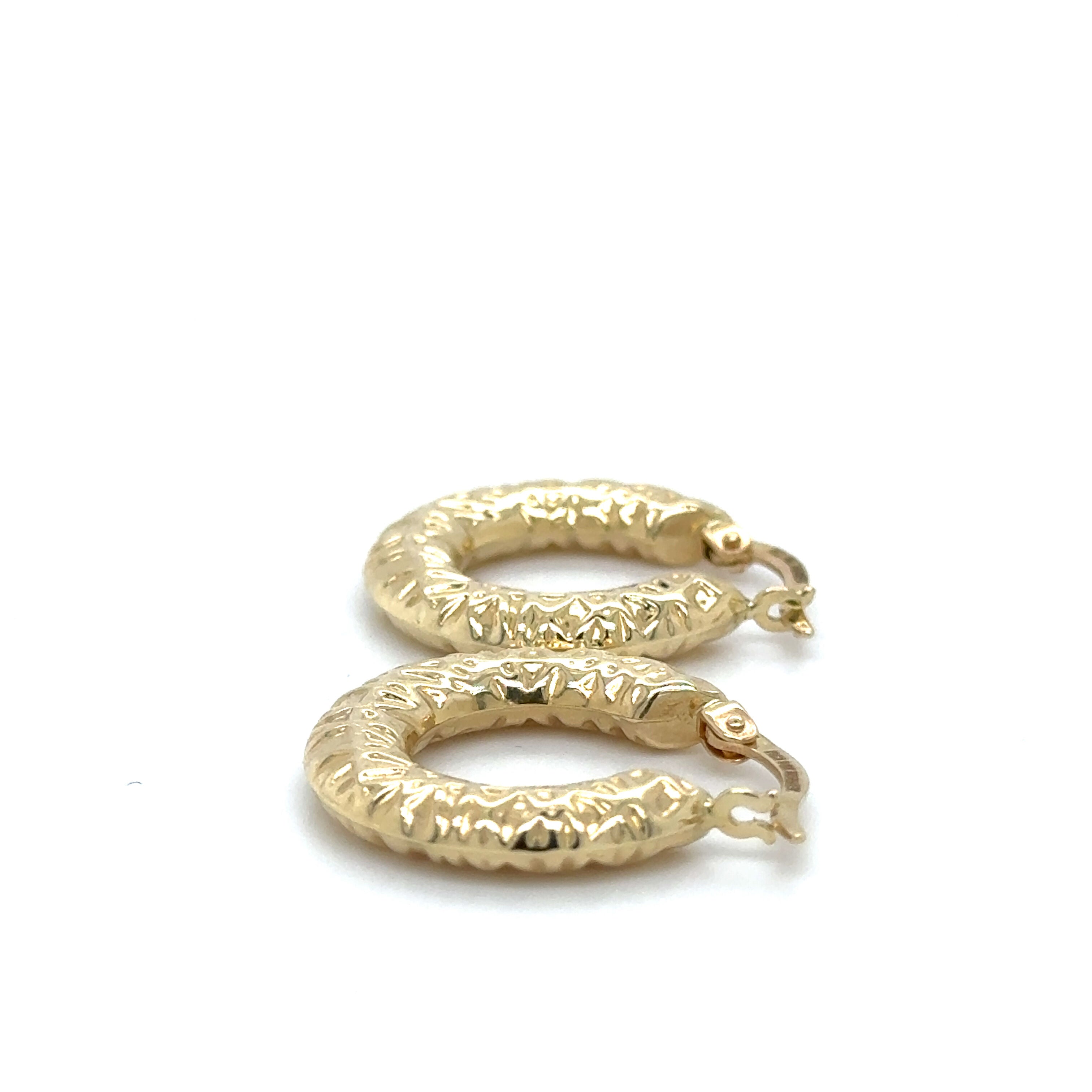 14K Gold Small Puffed Textured Hoops.