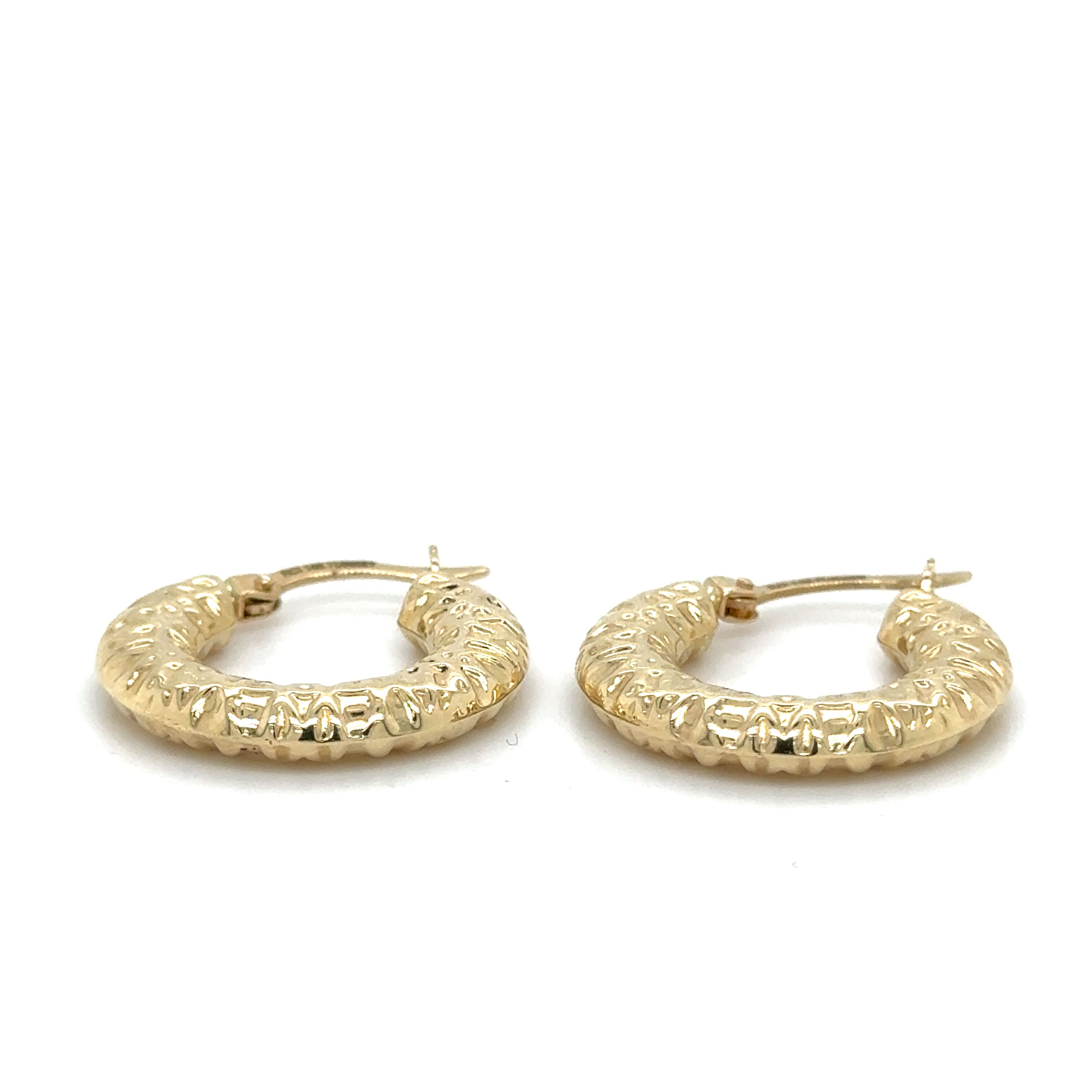 14K Gold Small Puffed Textured Hoops.