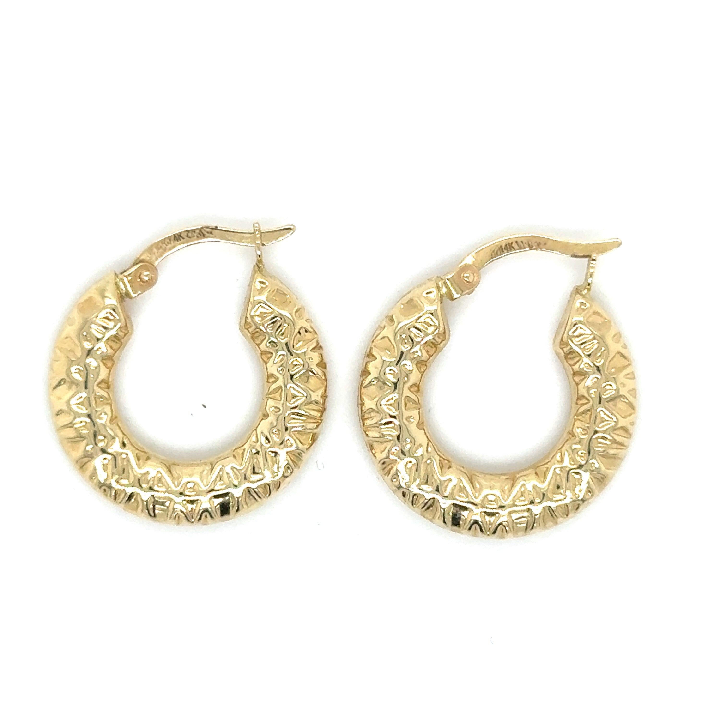 14K Gold Small Puffed Textured Hoops.