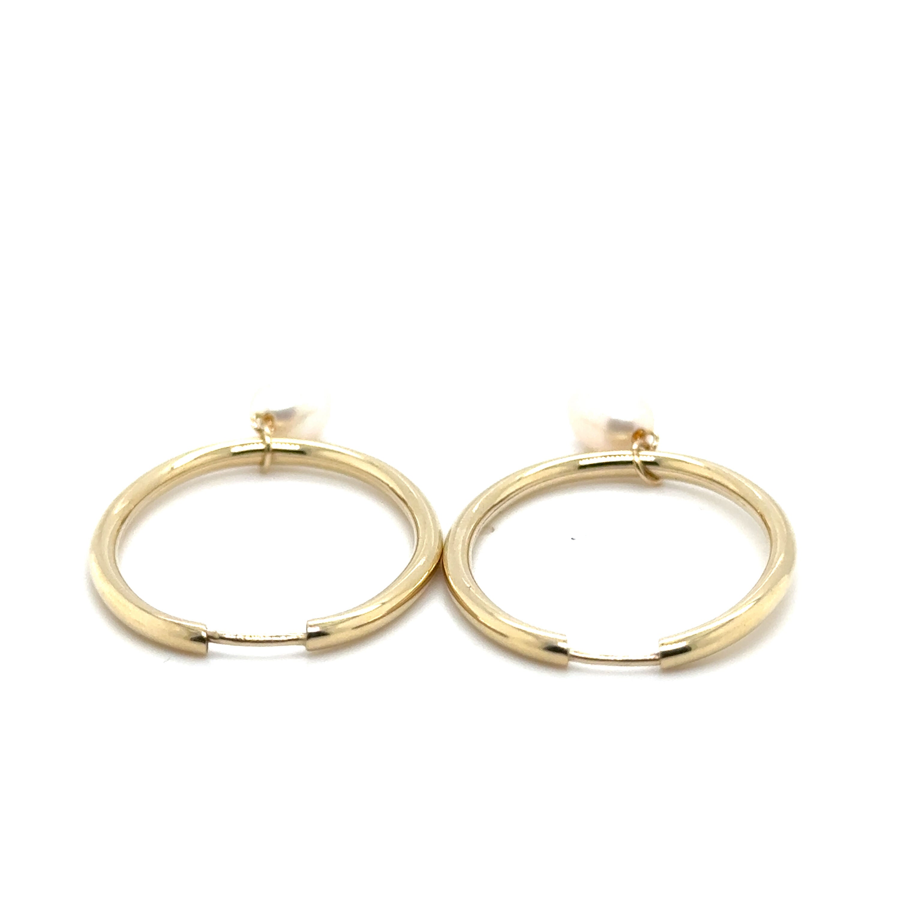 14K Gold Pearl Drop Oval Hoops