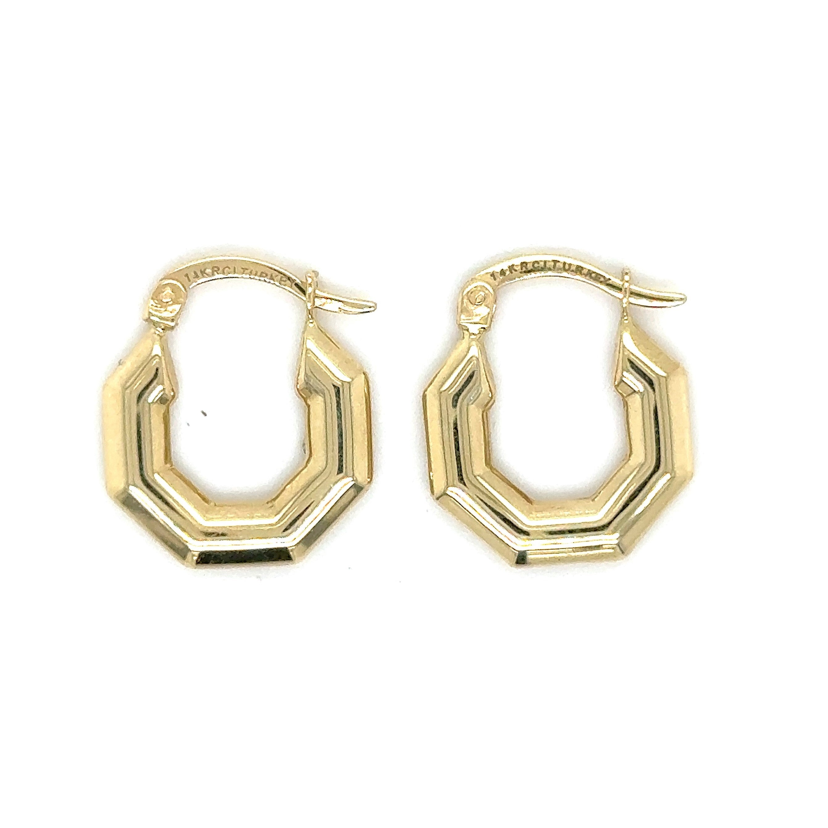 14K Gold Small Puffed Hexagon Hoops