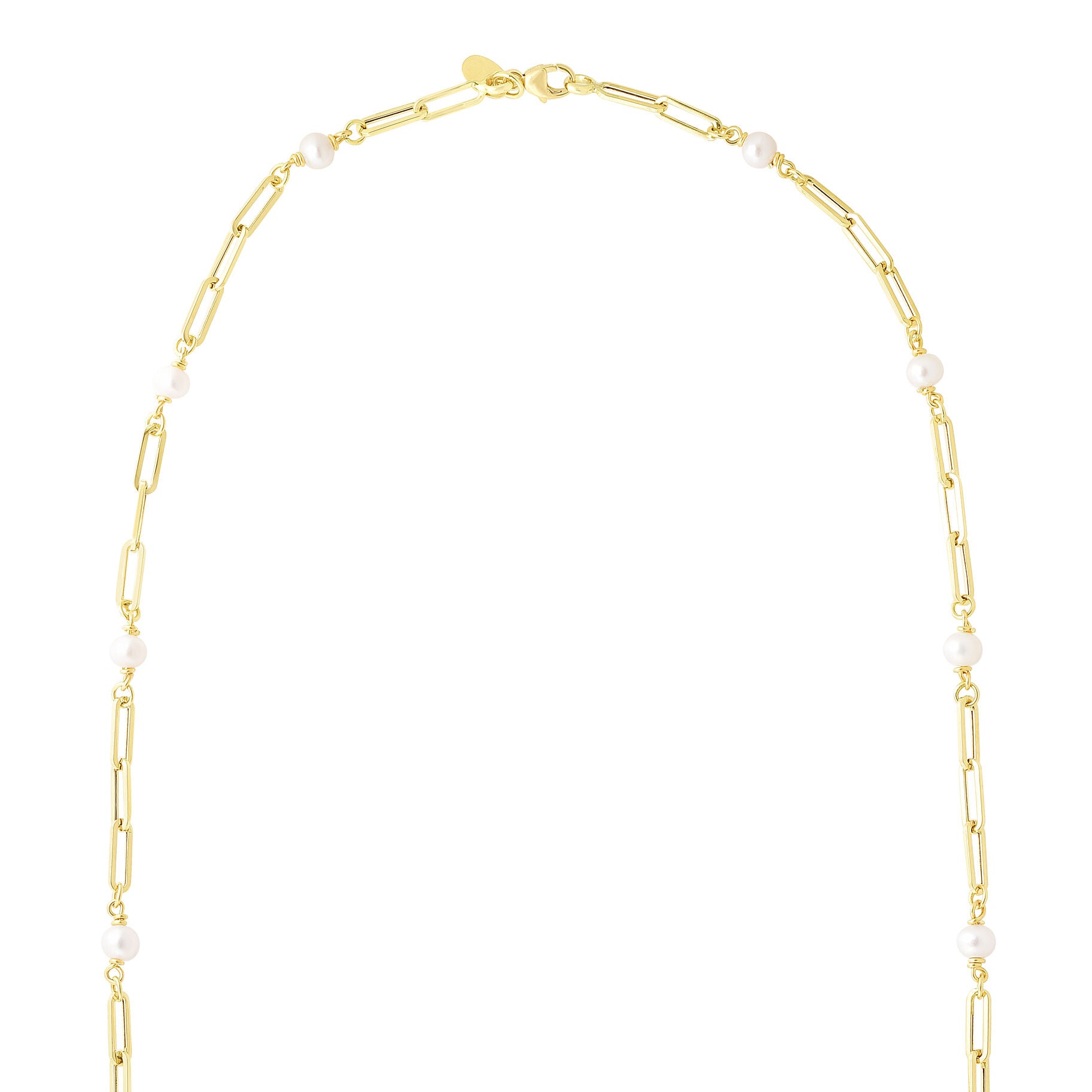 14K Gold Pearl Station Paperclip Link Necklace