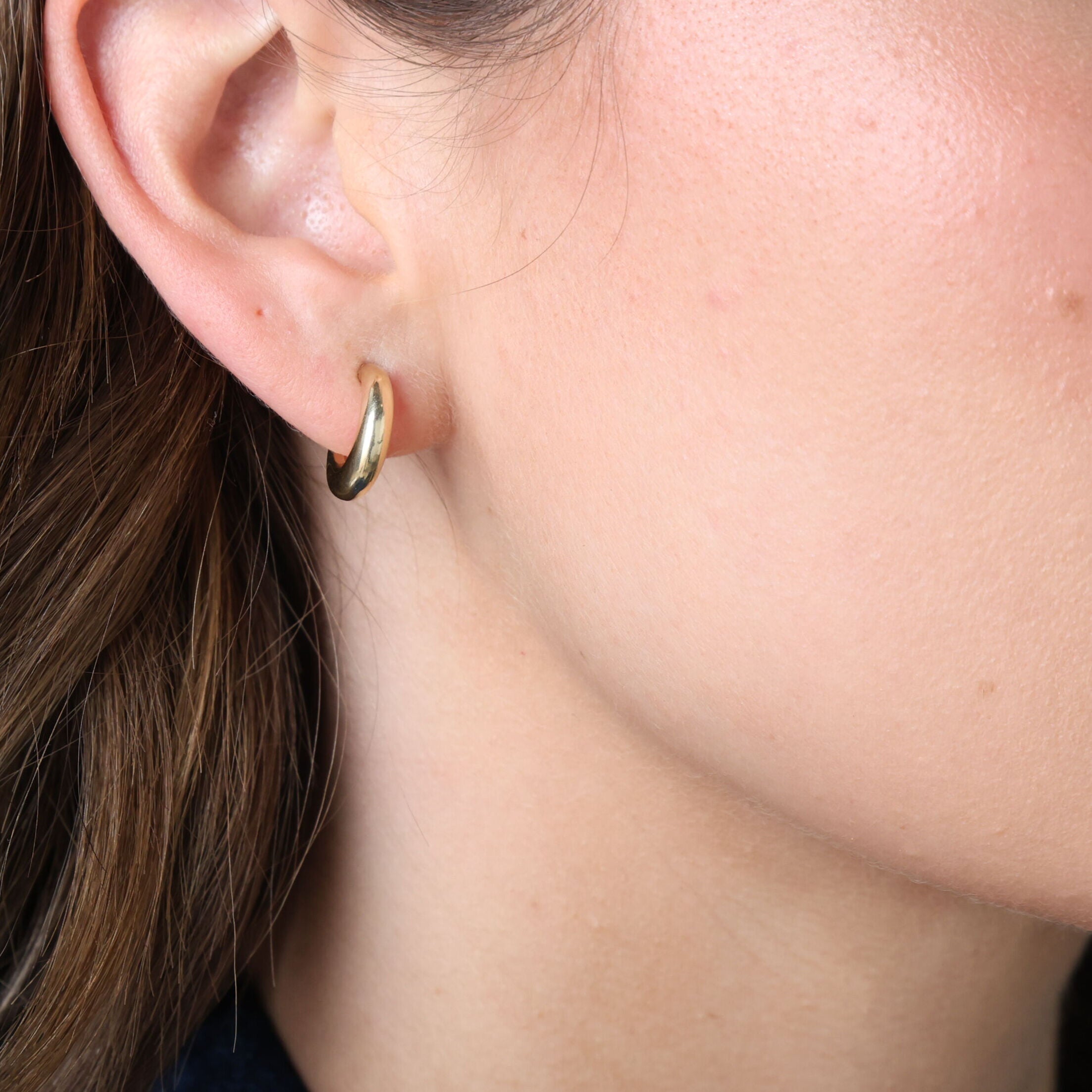 14K Gold Small Puffy Crescent C Hoops