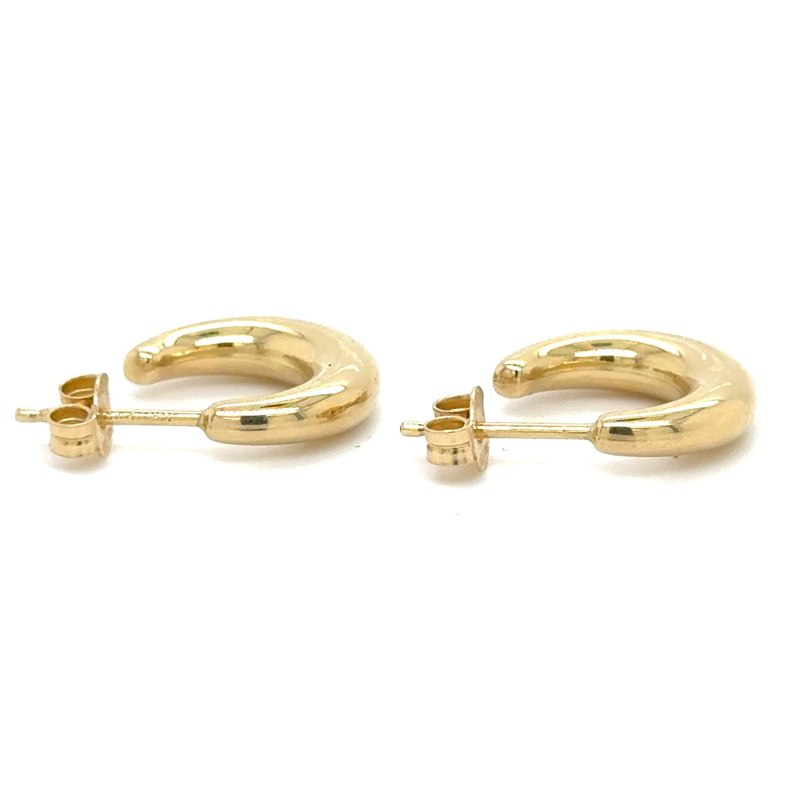 14K Gold Small Puffy Crescent C Hoops