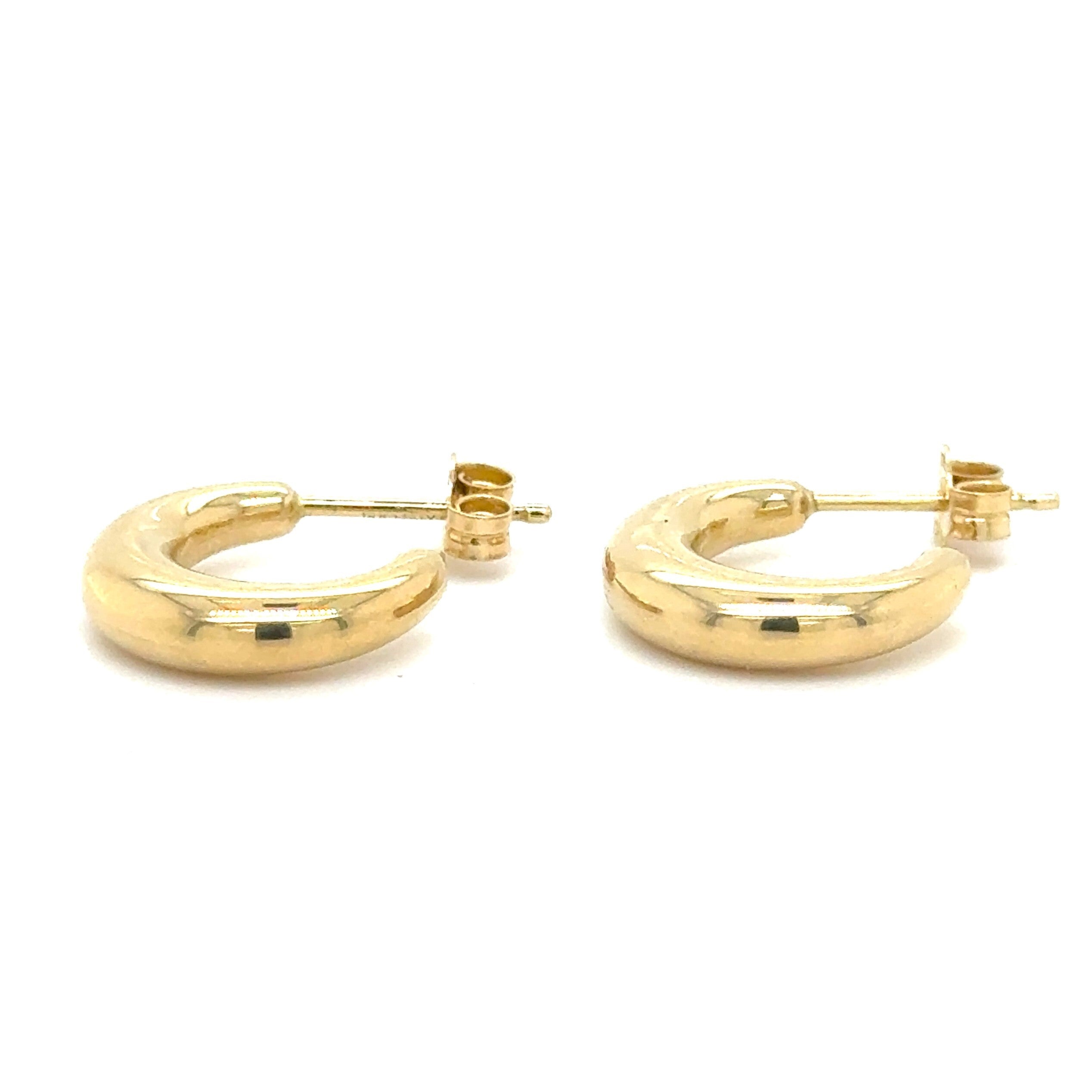 14K Gold Small Puffy Crescent C Hoops