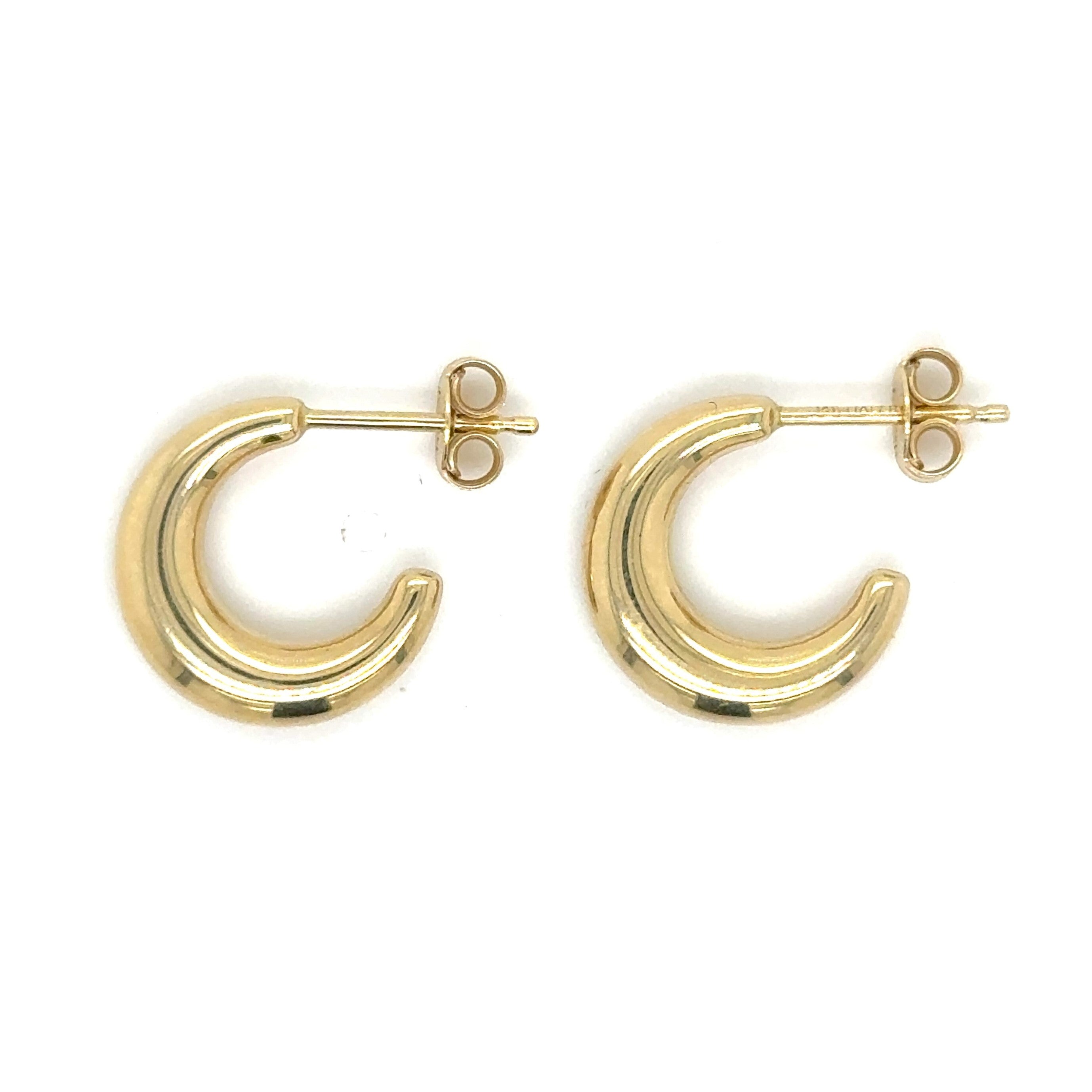 14K Gold Small Puffy Crescent C Hoops