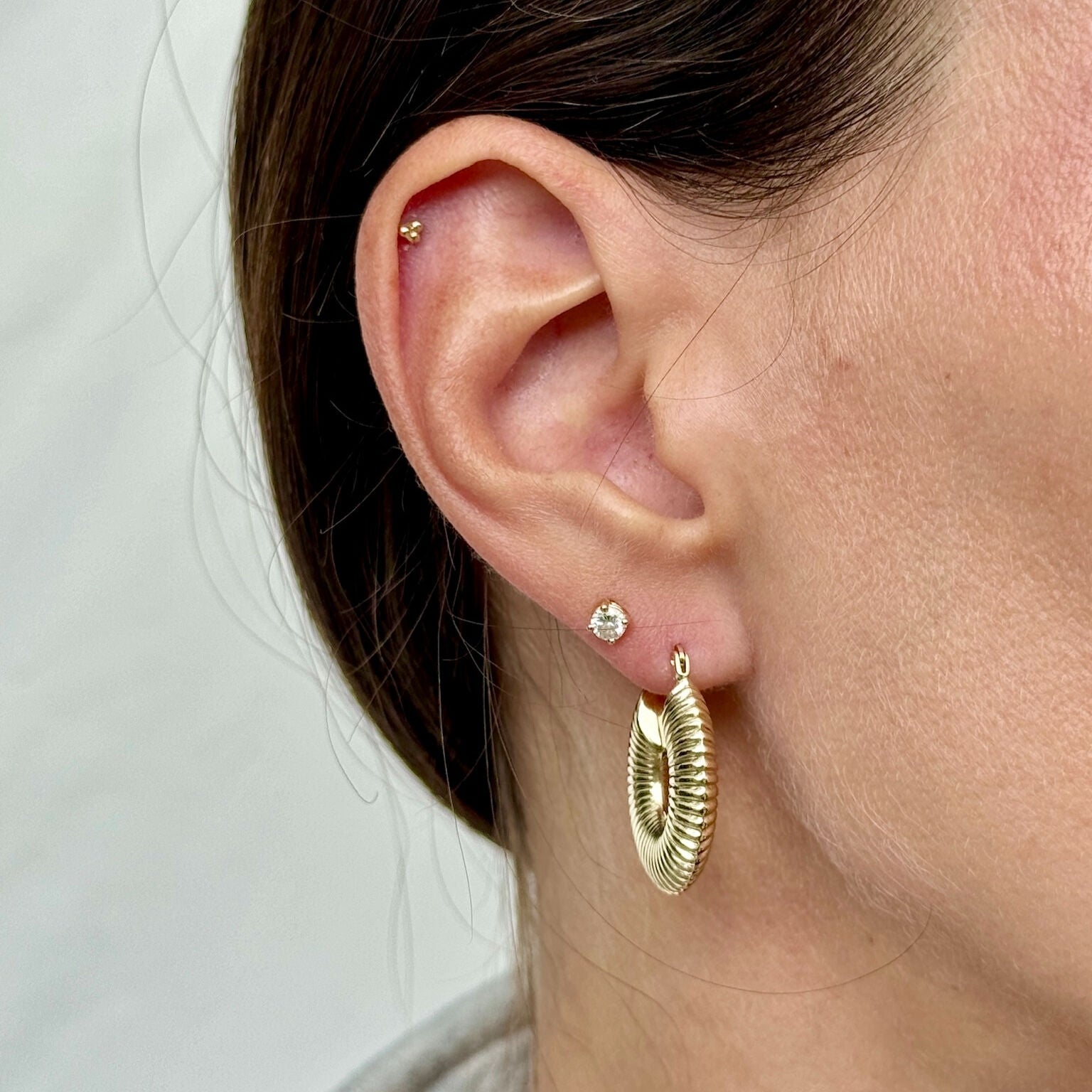 14K Gold Ribbed Hoops