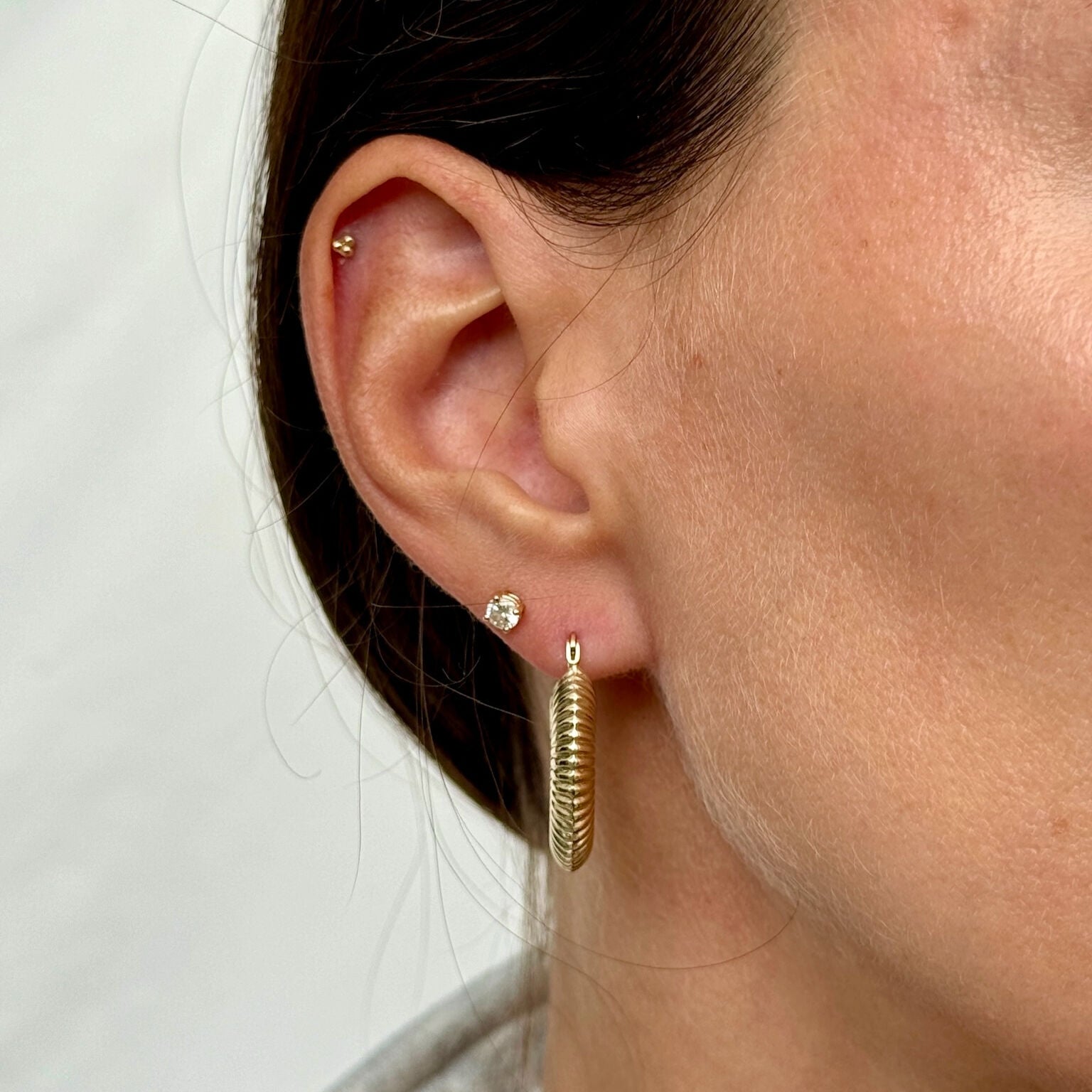 14K Gold Ribbed Hoops