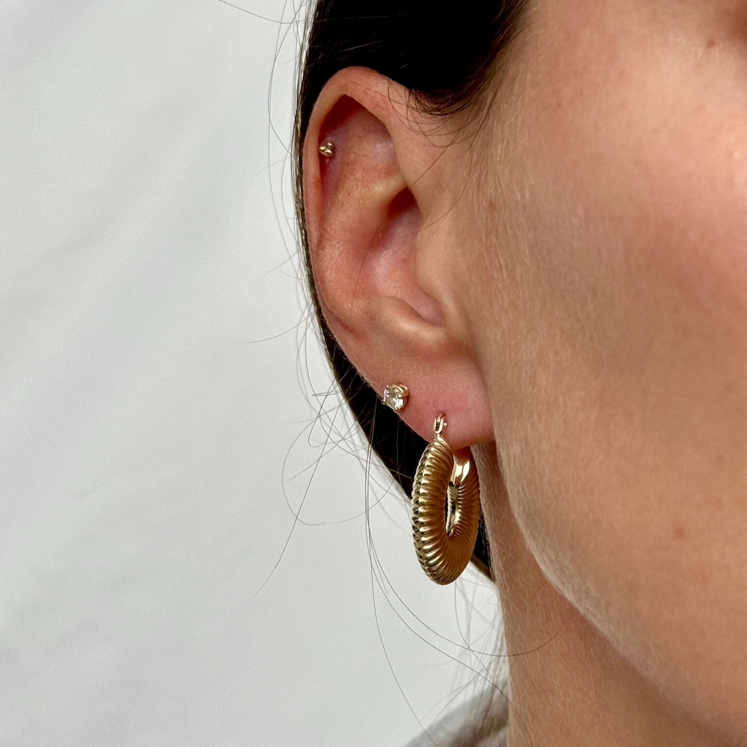 14K Gold Ribbed Hoops