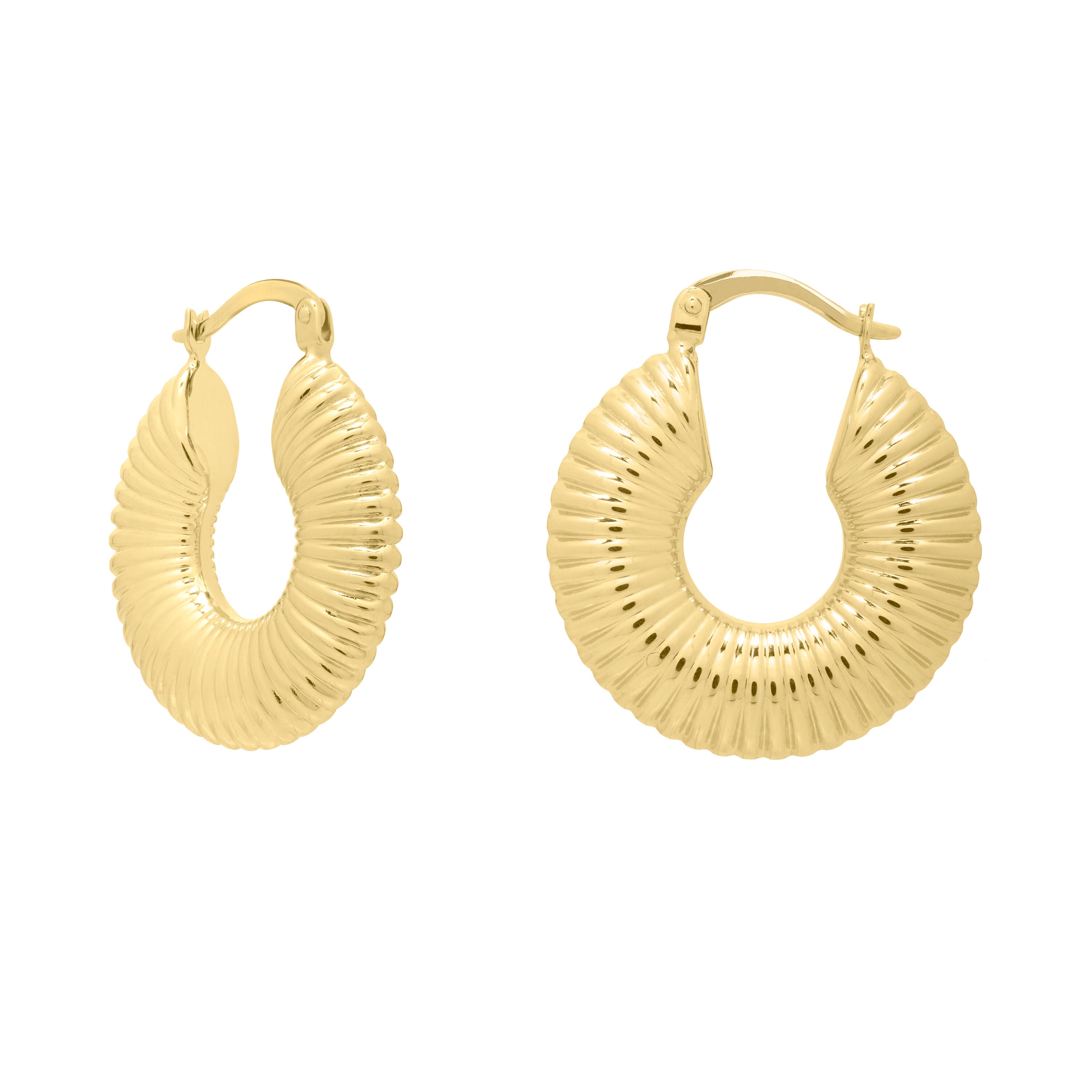 14K Gold Ribbed Hoops