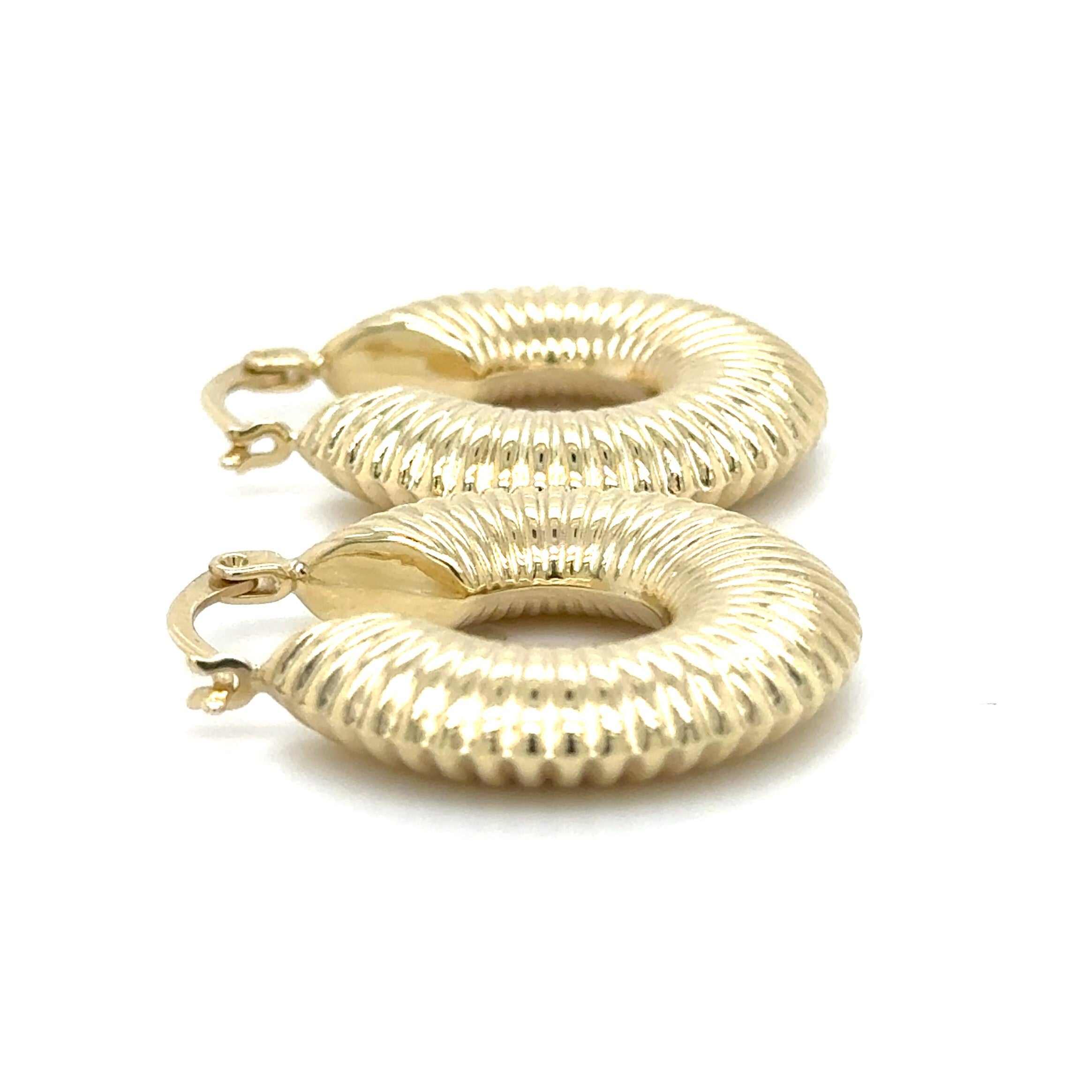 14K Gold Ribbed Hoops