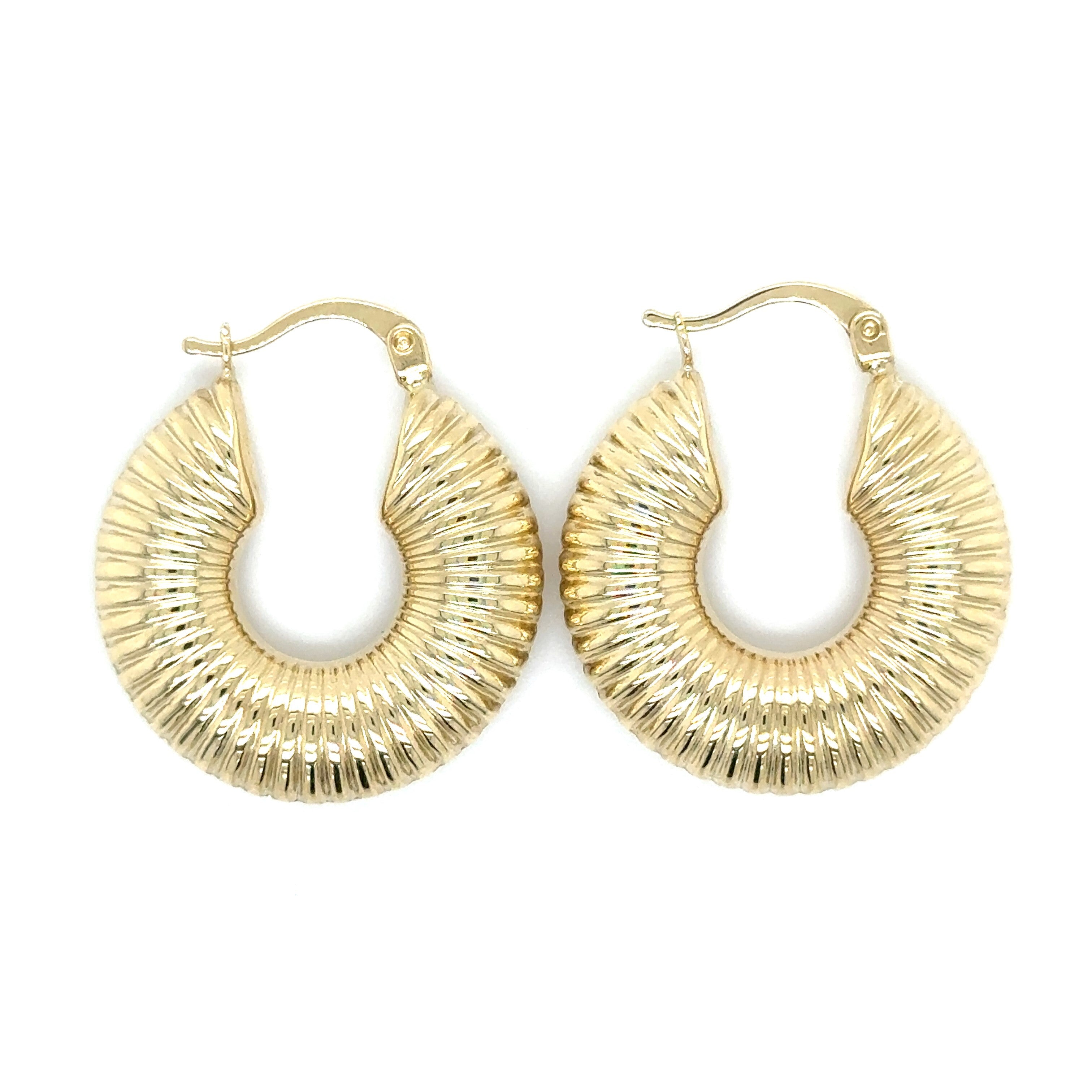 14K Gold Ribbed Hoops