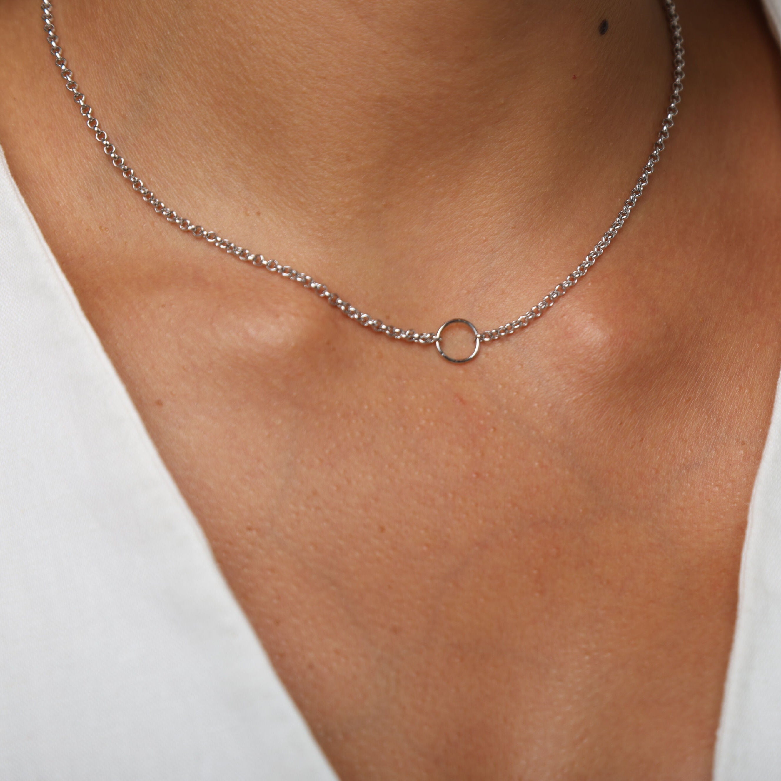 14K Gold O-Ring Rolo Necklace: Yellow, White or Two Tone Gold