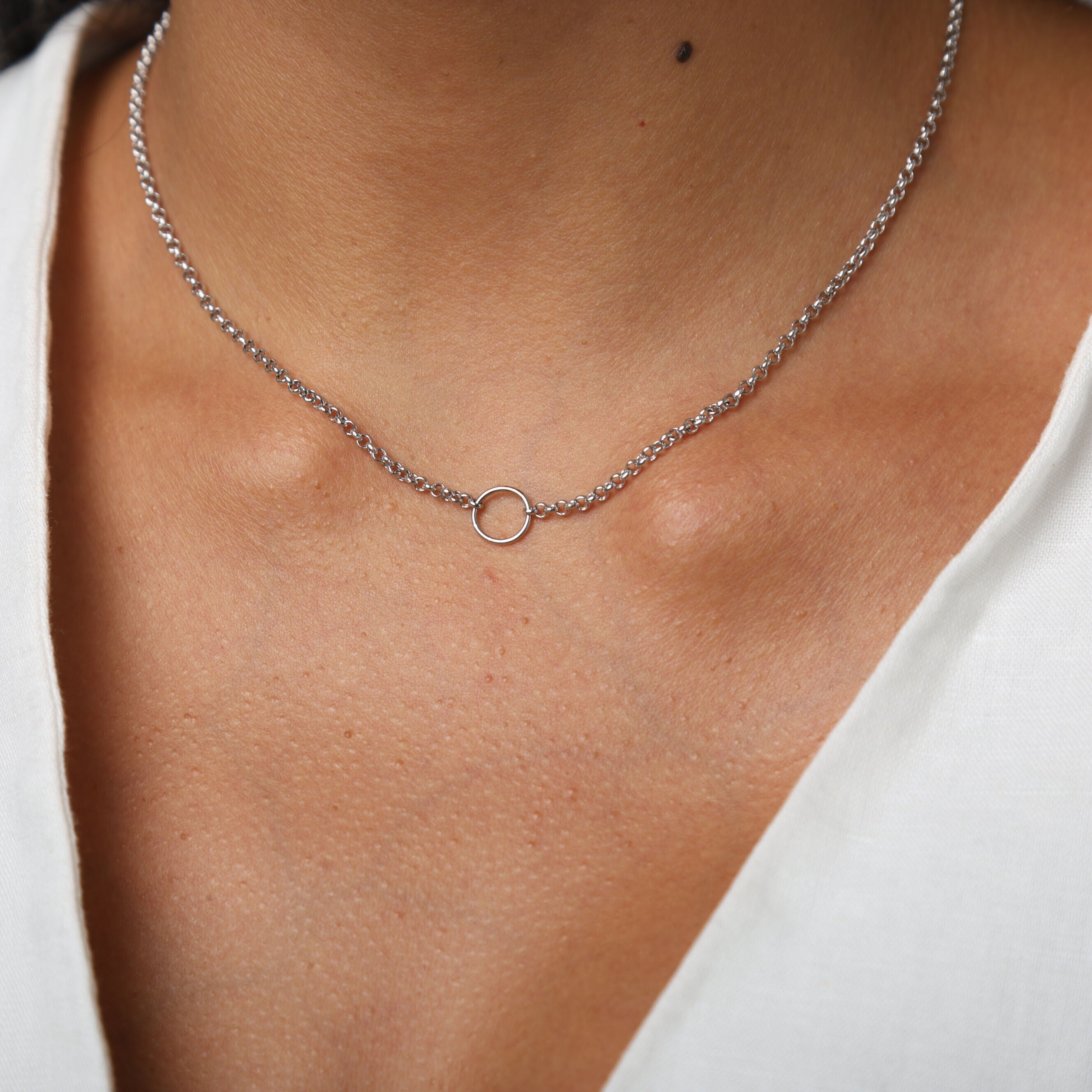 14K Gold O-Ring Rolo Necklace: Yellow, White or Two Tone Gold