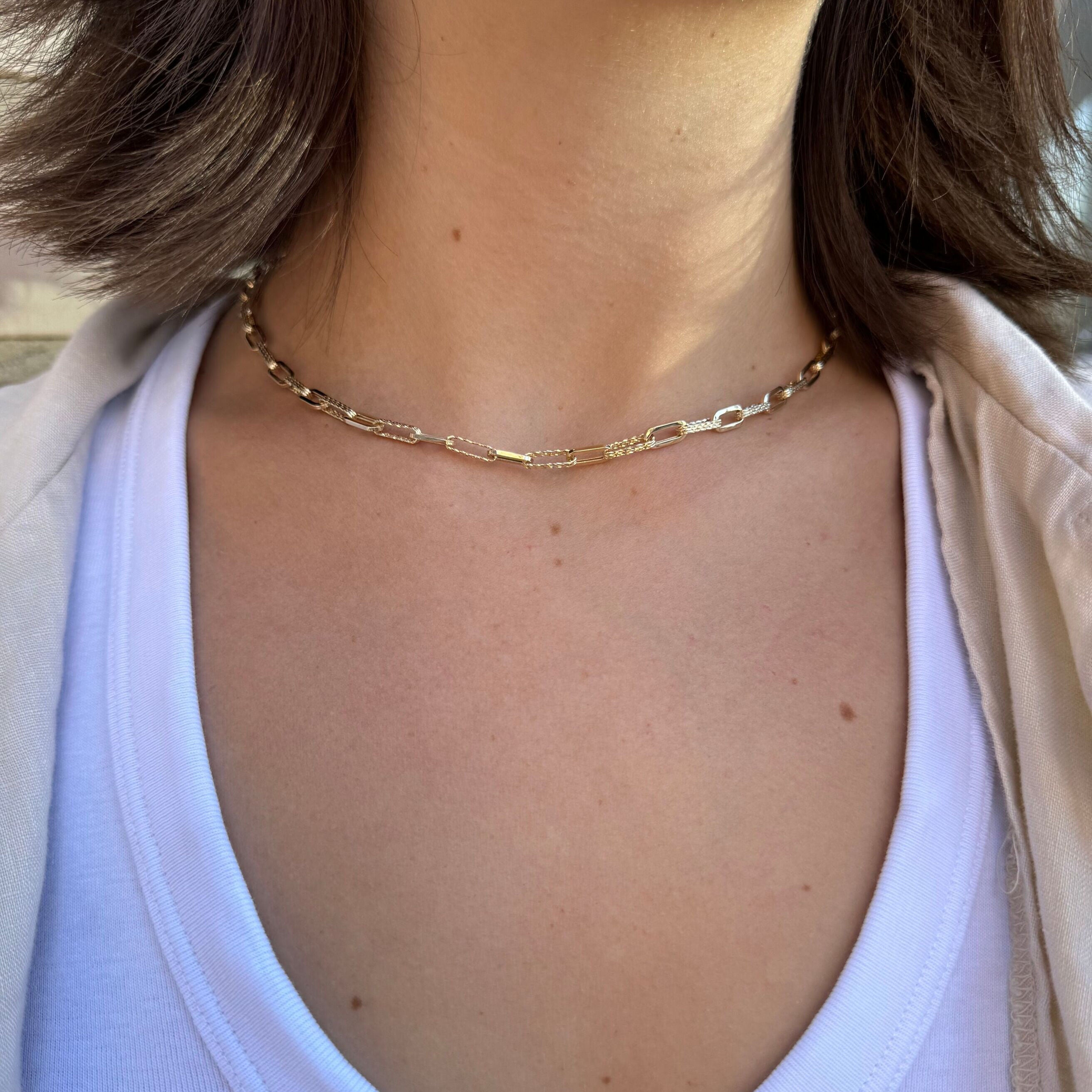 14K Gold Sparkle Paperclip Necklace