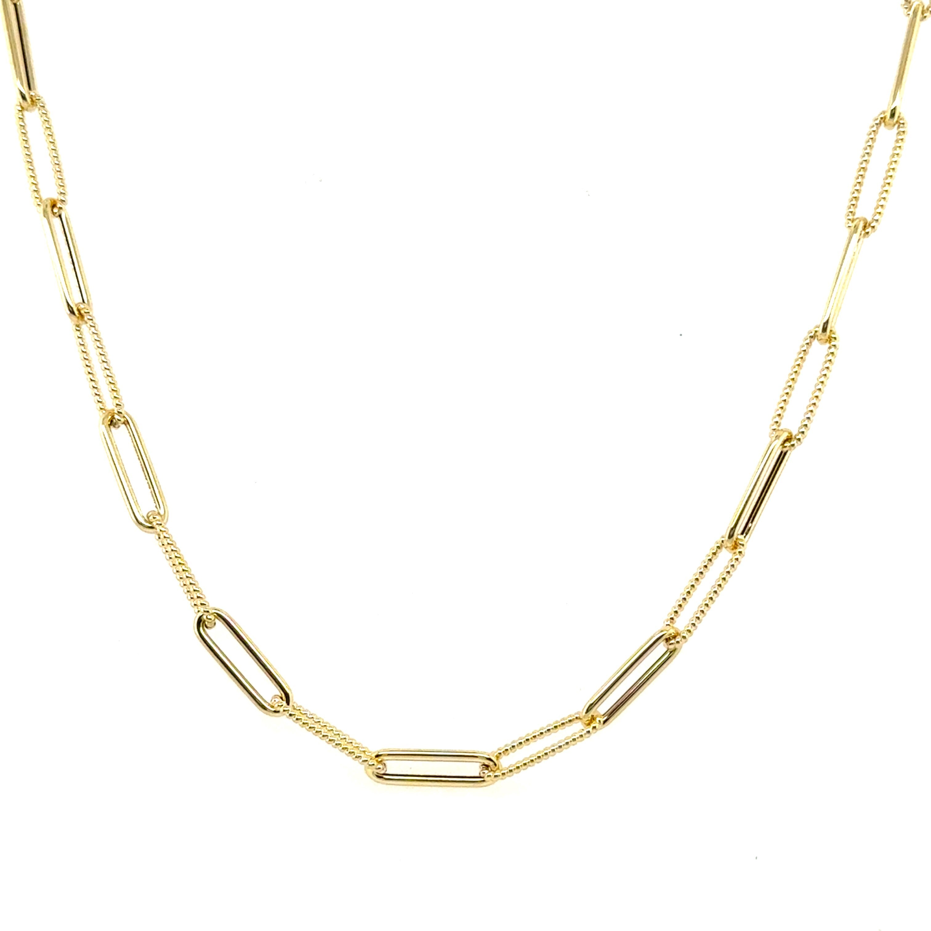 14K Gold Alternating Twist Link Paperclip Necklace