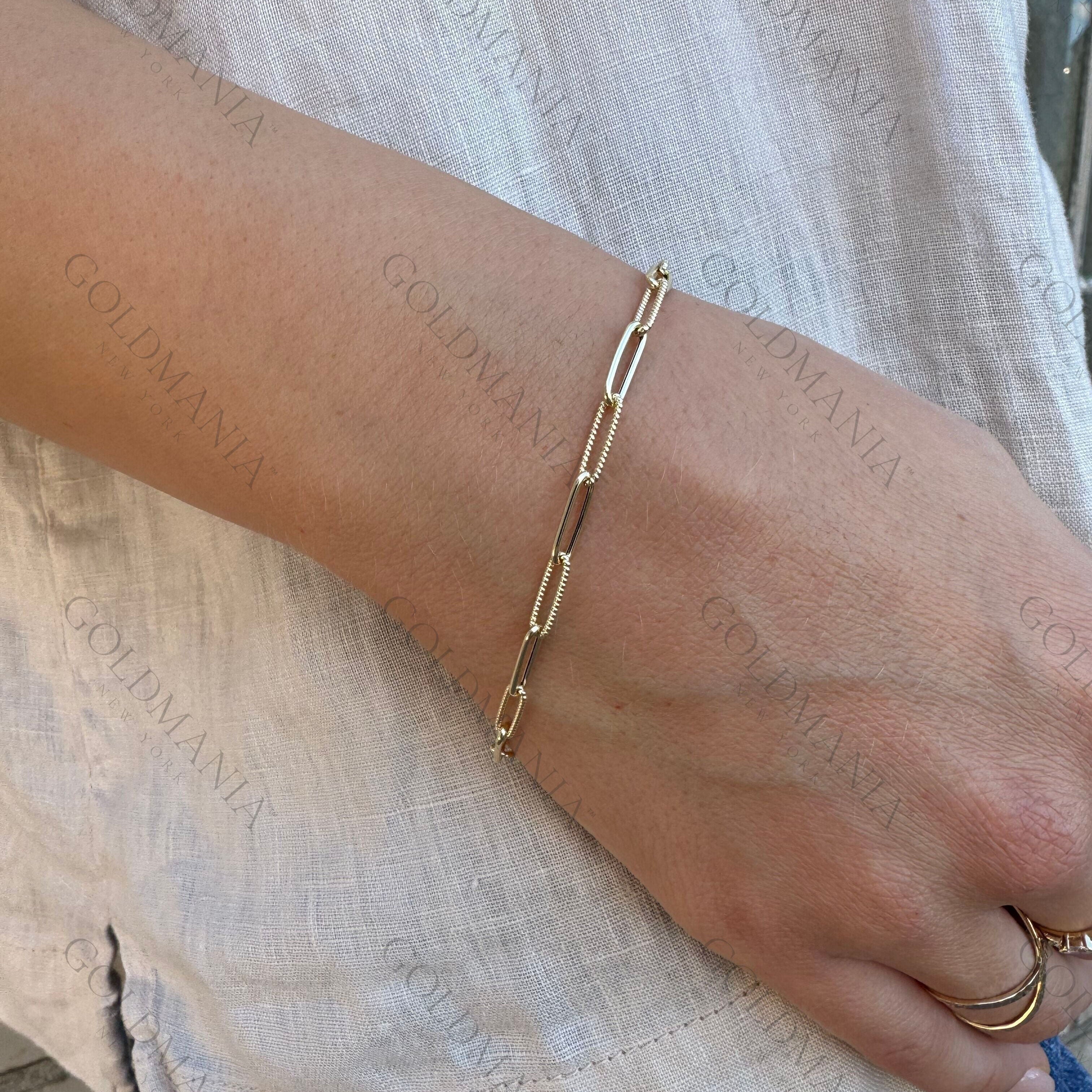 14K Solid Gold Paperclip Chain Bracelet Classic Link – Elegant, Durable, Versatile