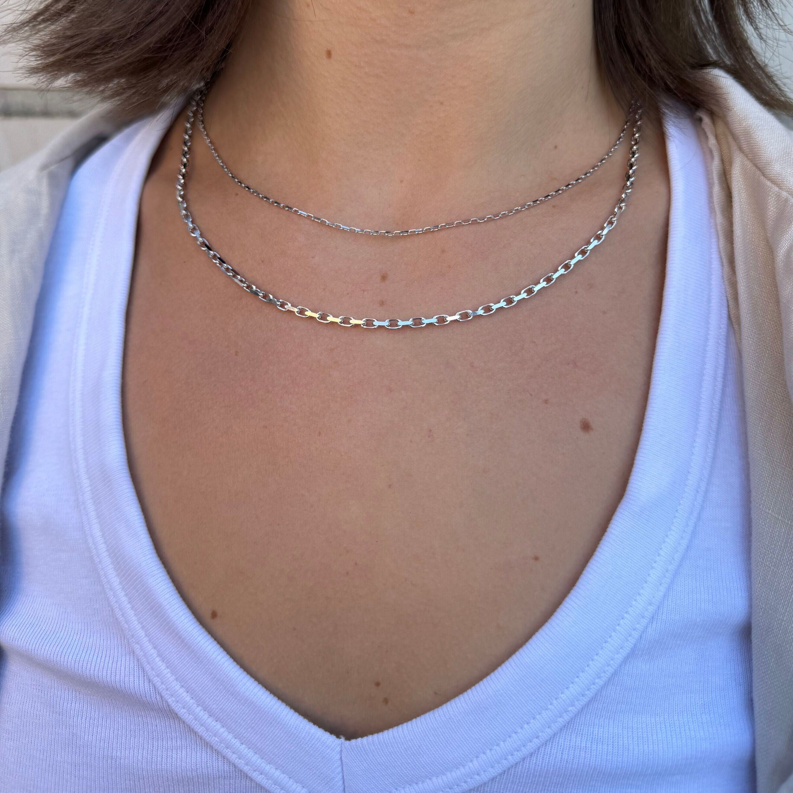 14K White Gold Faceted Cable Link Necklace