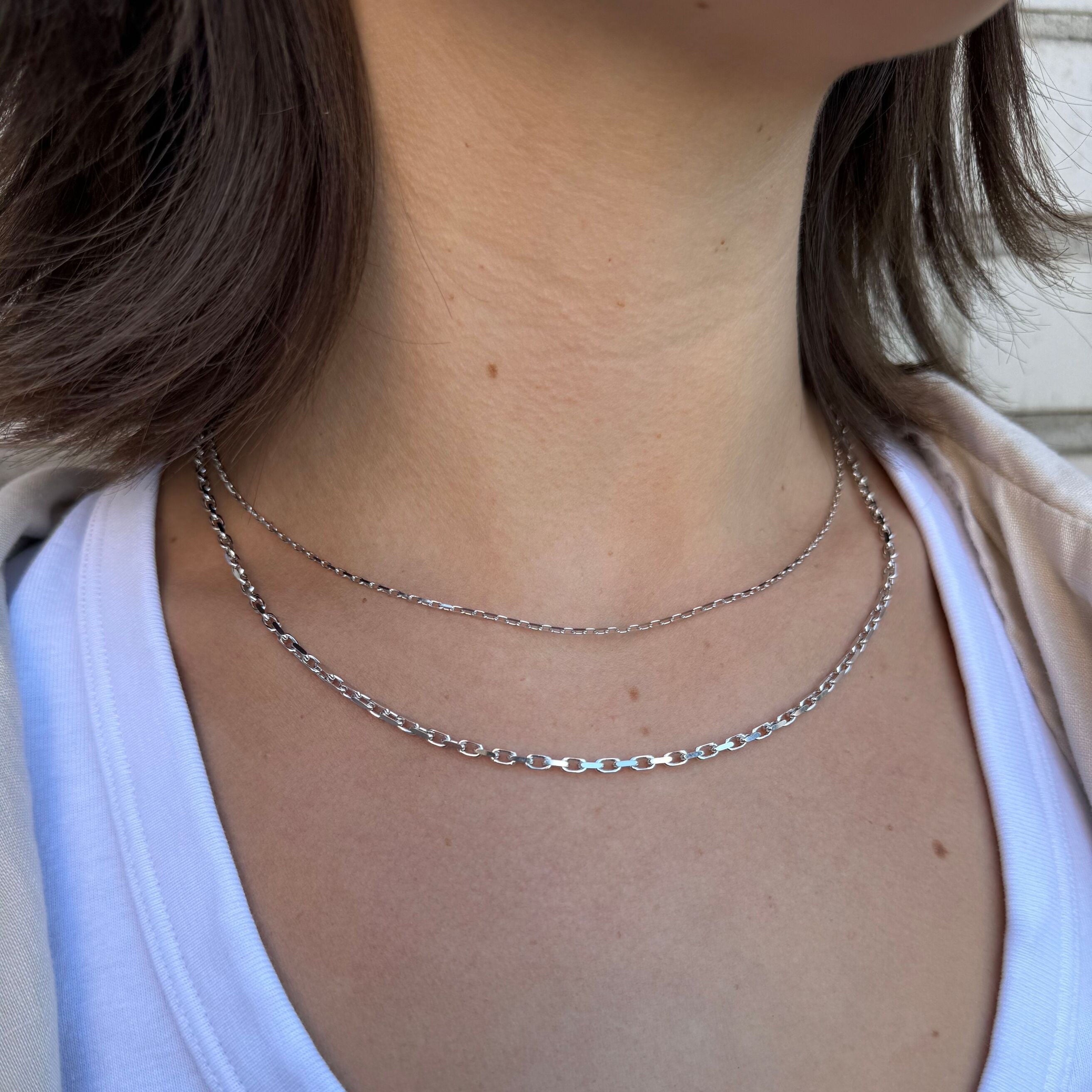 14K White Gold Faceted Cable Link Necklace