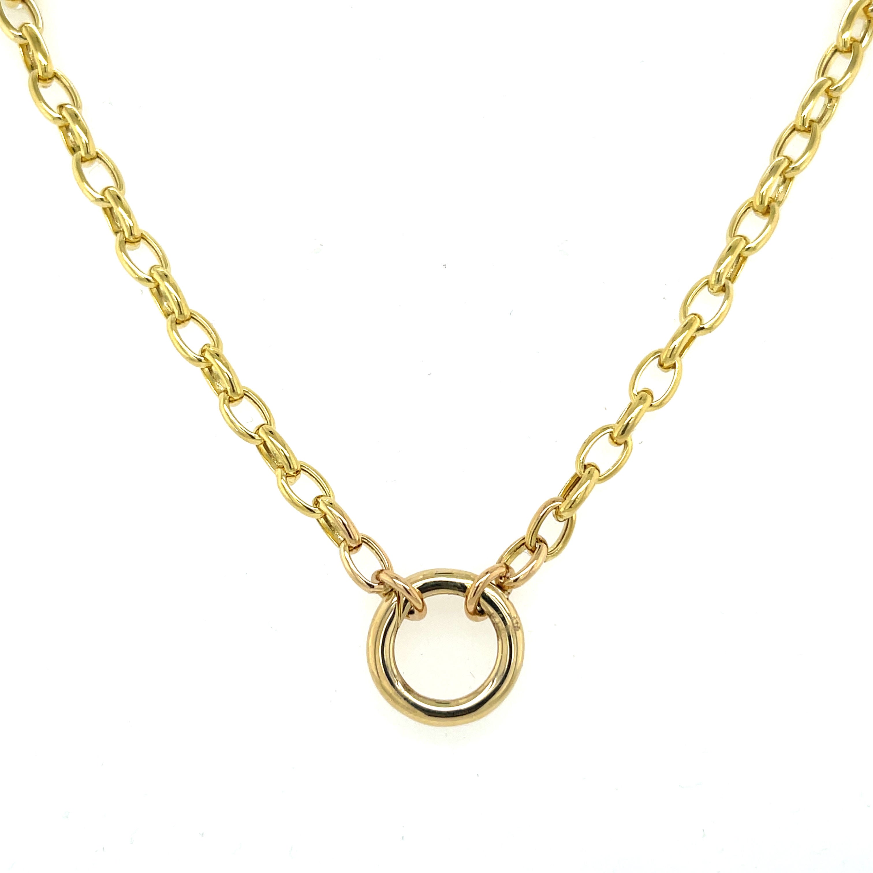14K White Gold Charm Holder Oval Rolo Necklace