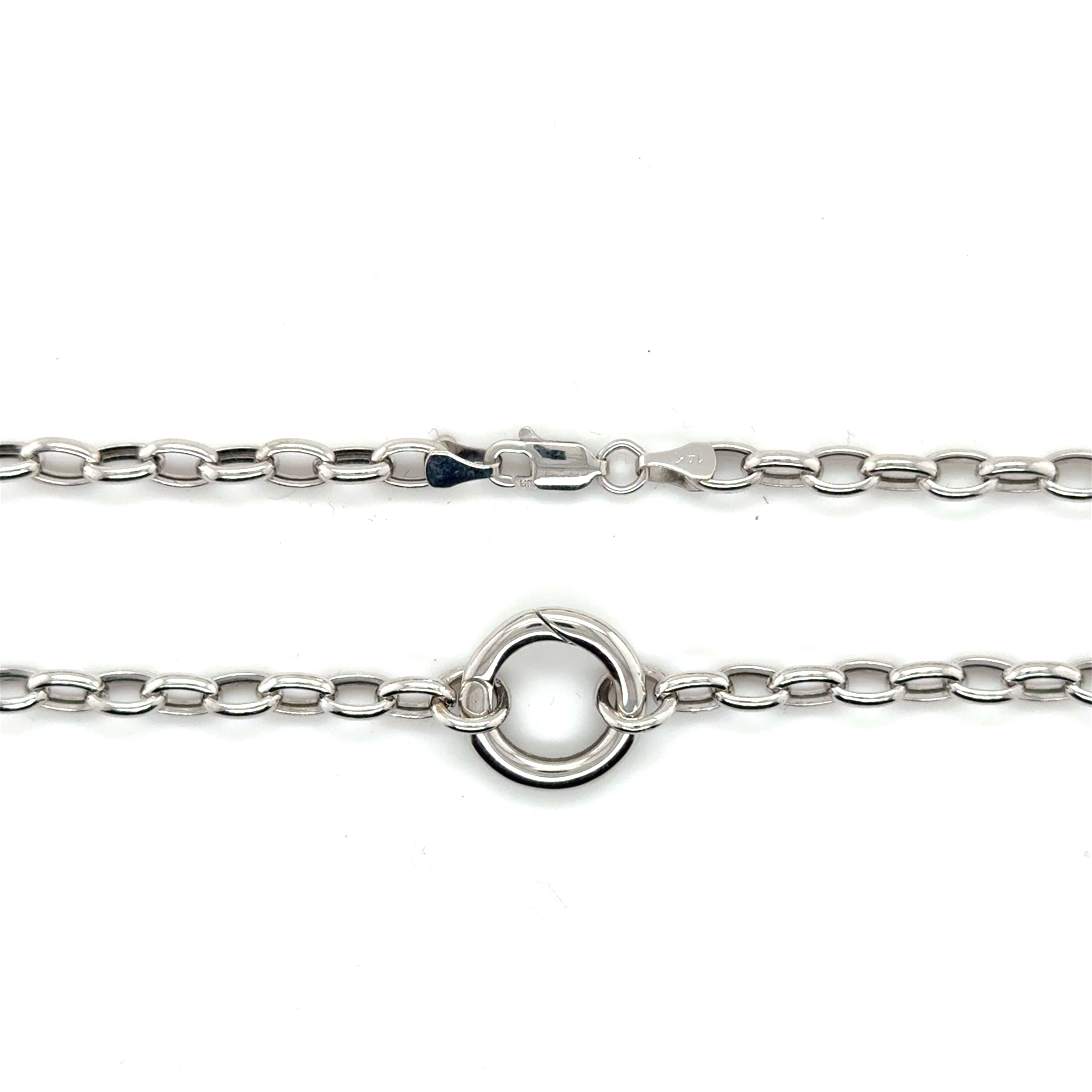 14K White Gold Charm Holder Oval Rolo Necklace