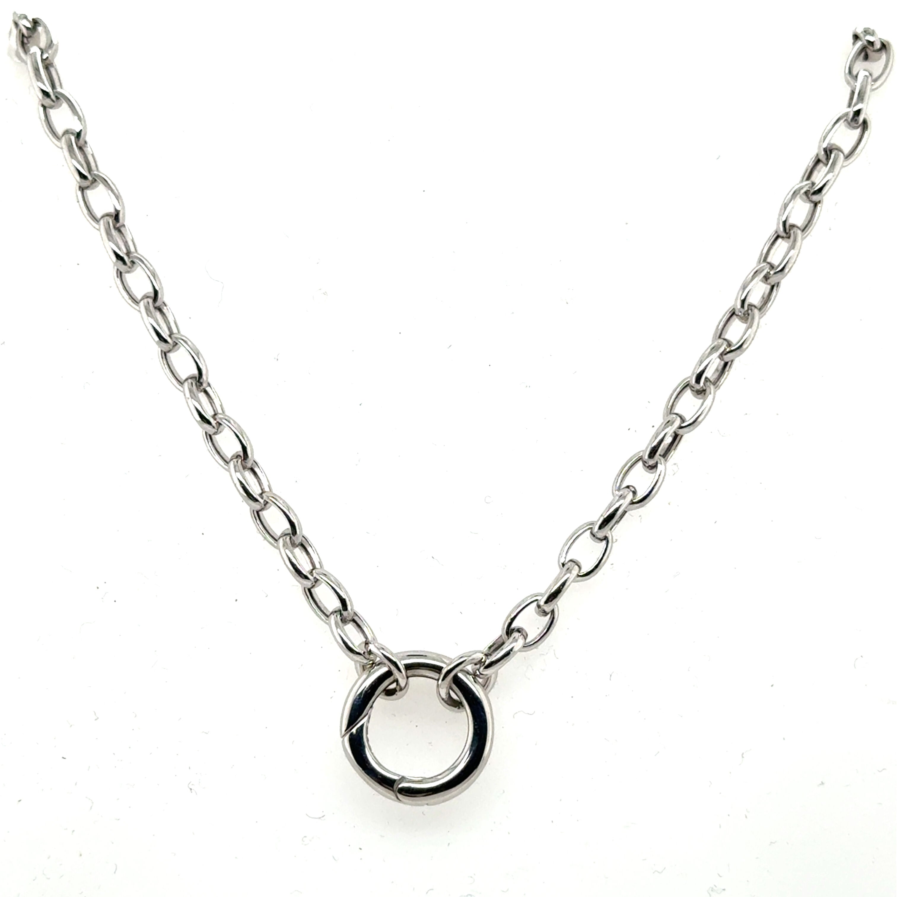 14K White Gold Charm Holder Oval Rolo Necklace