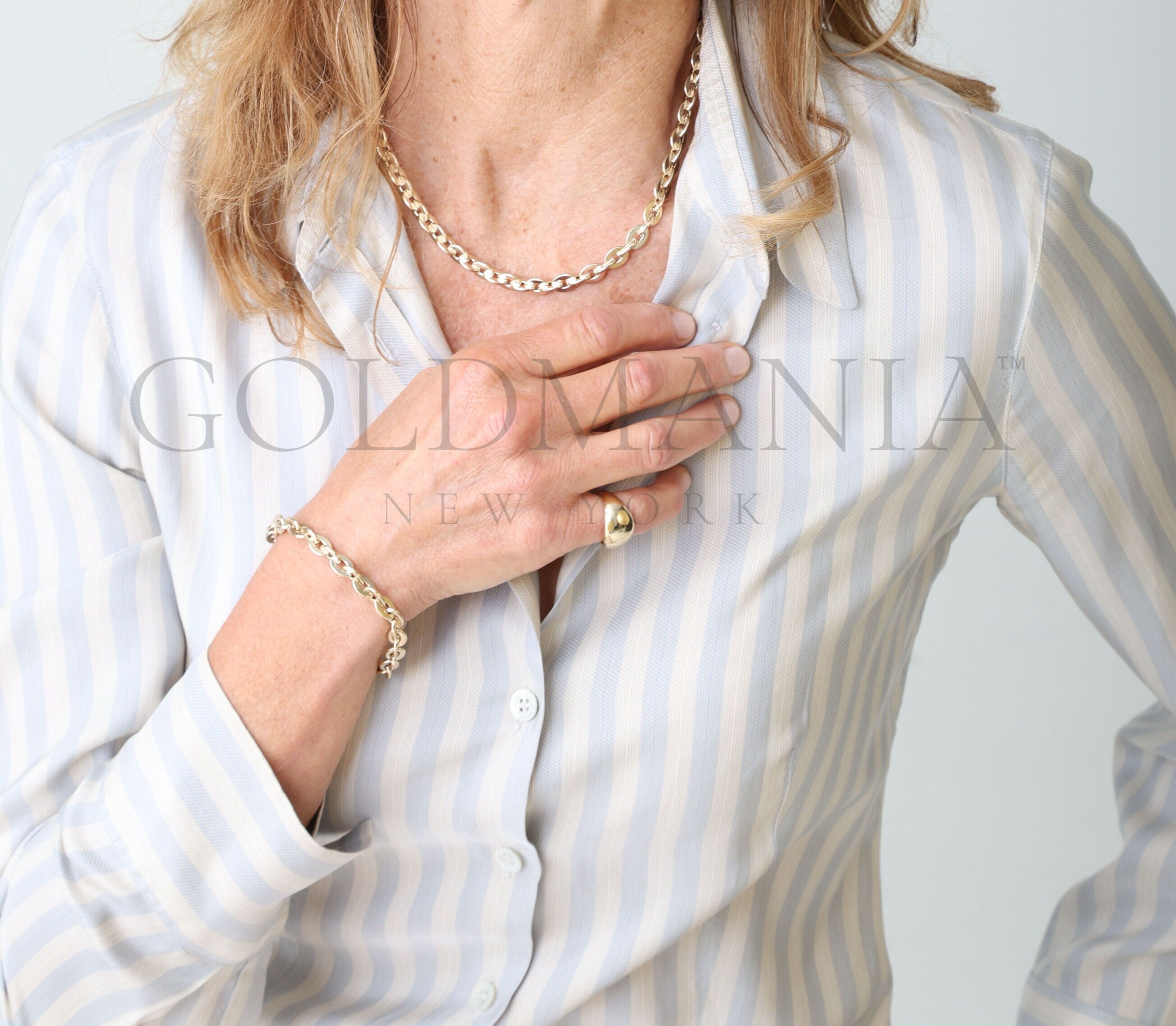 14K Gold Flat Oval Rolo Link Necklace