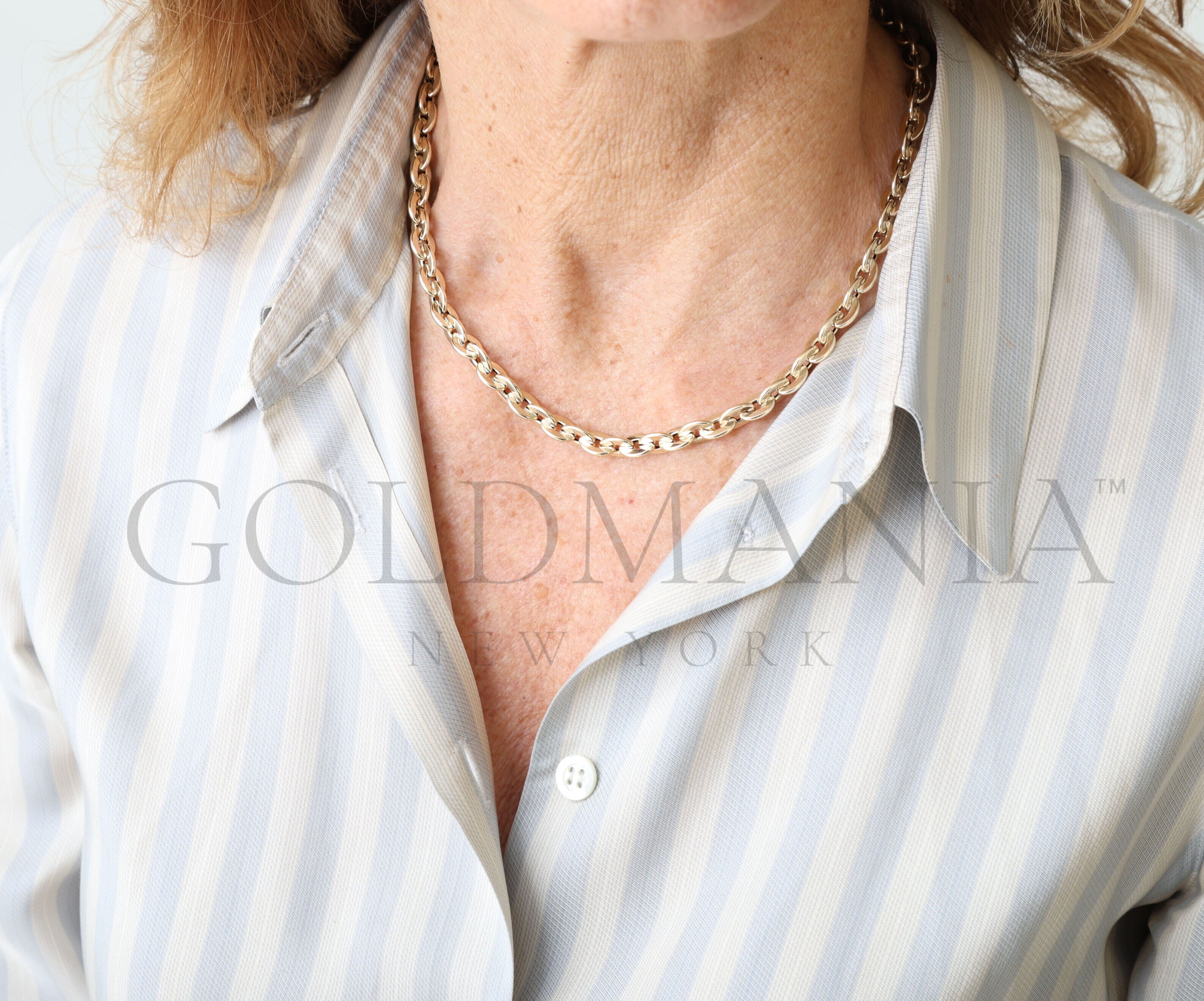 14K Gold Flat Oval Rolo Link Necklace