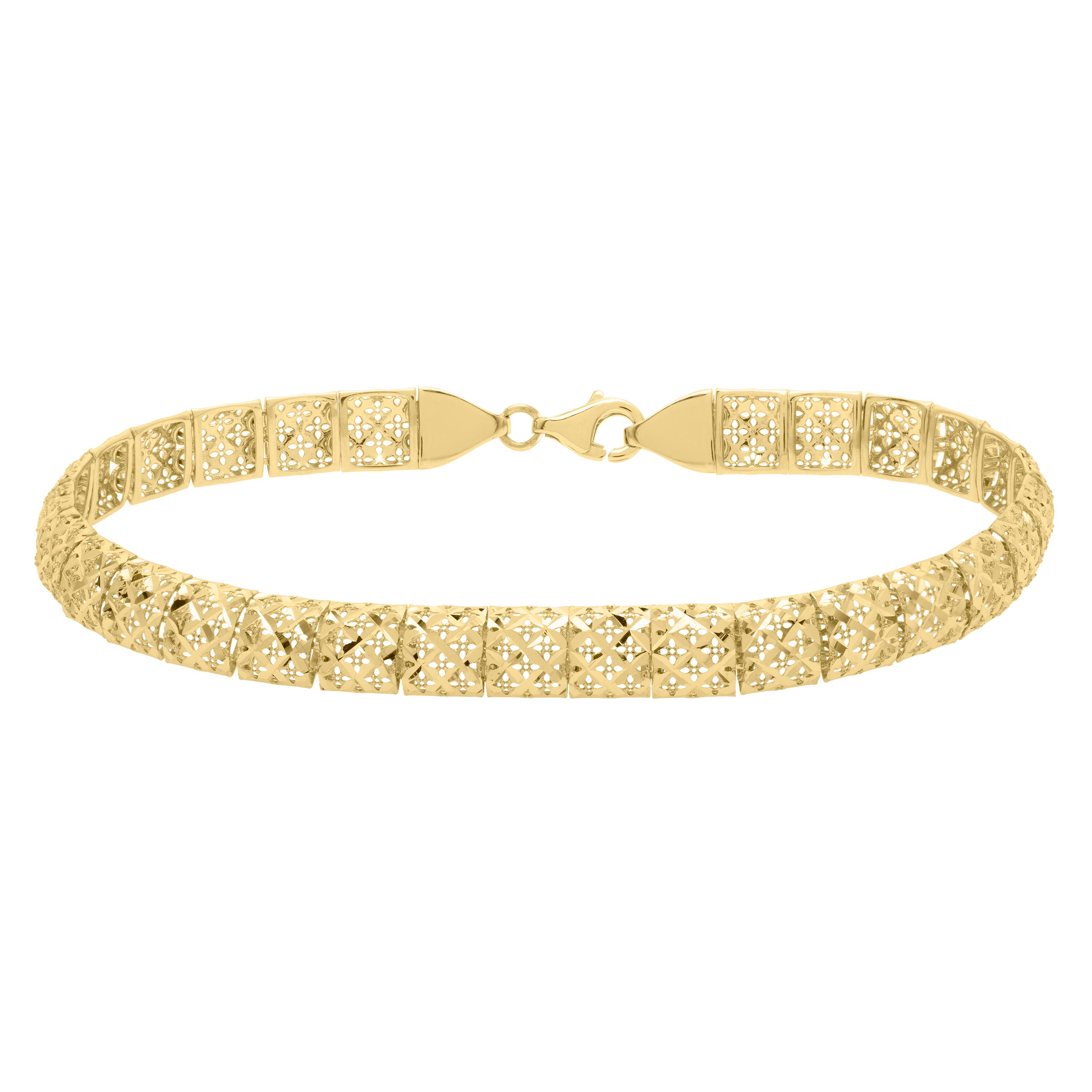 10K Gold Square Link Bracelet 7.25" Pierced Work