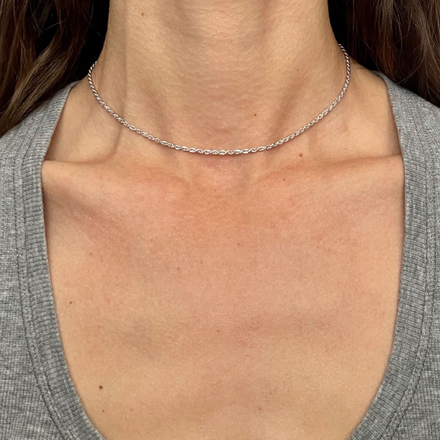 14K White Gold Diamond Cut Rope Choker Necklace 14"