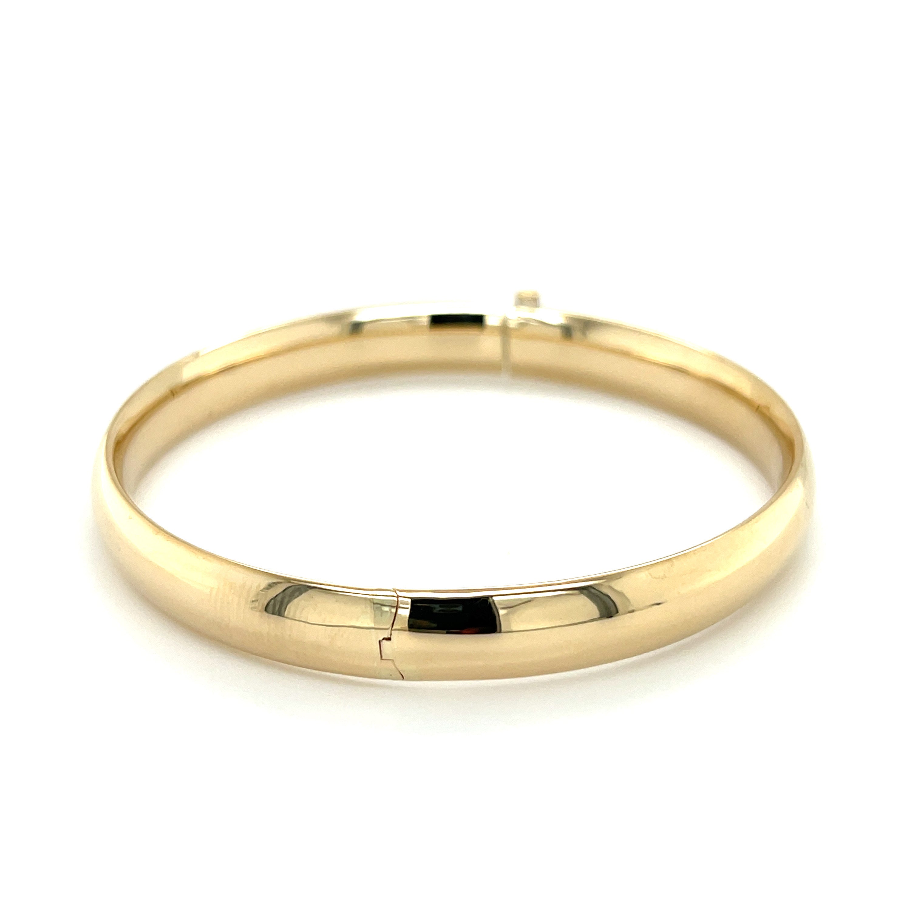 10K Gold Polished Hinged Bangles: 5mm, 6mm, 8mm Thick