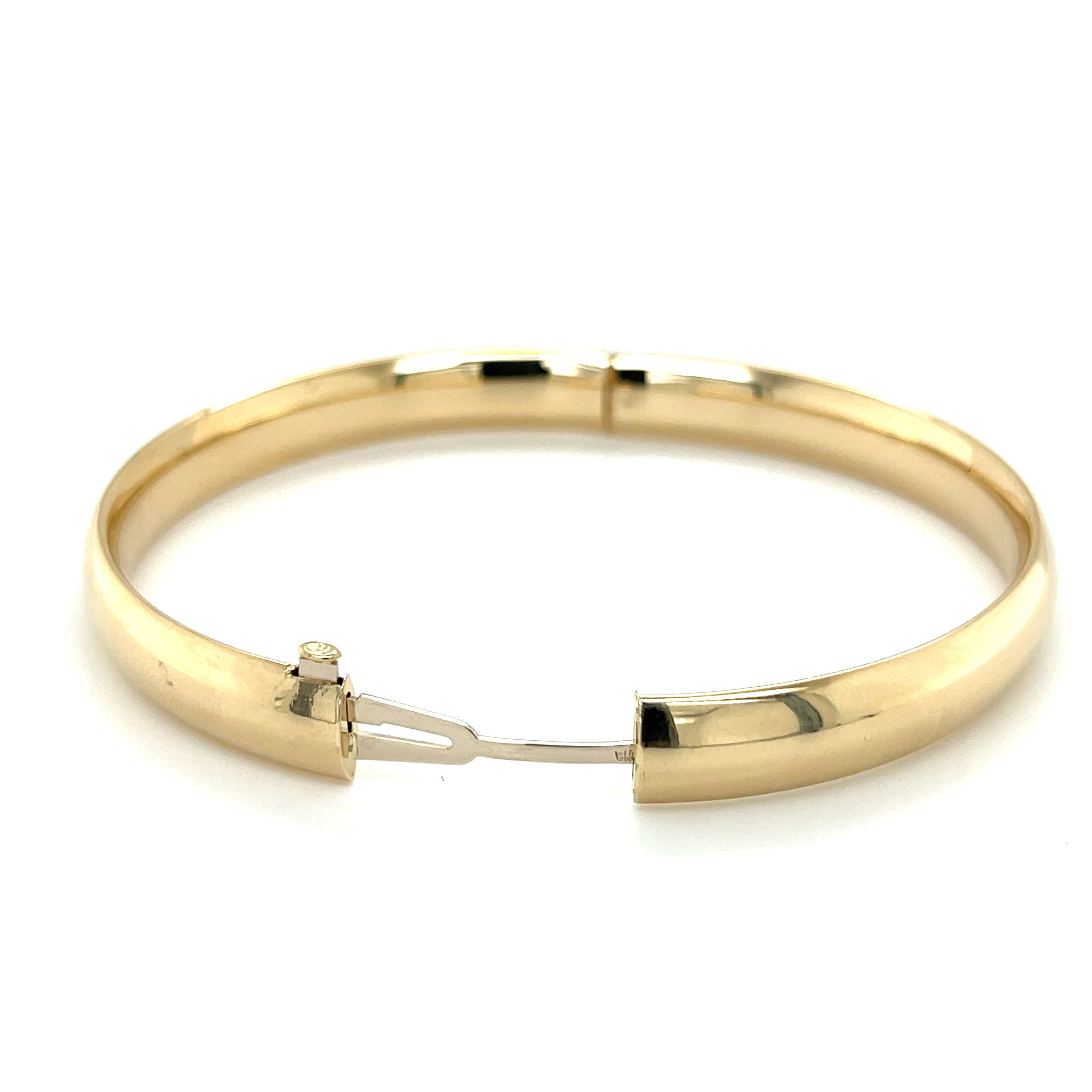 10K Gold Polished Hinged Bangles: 5mm, 6mm, 8mm Thick