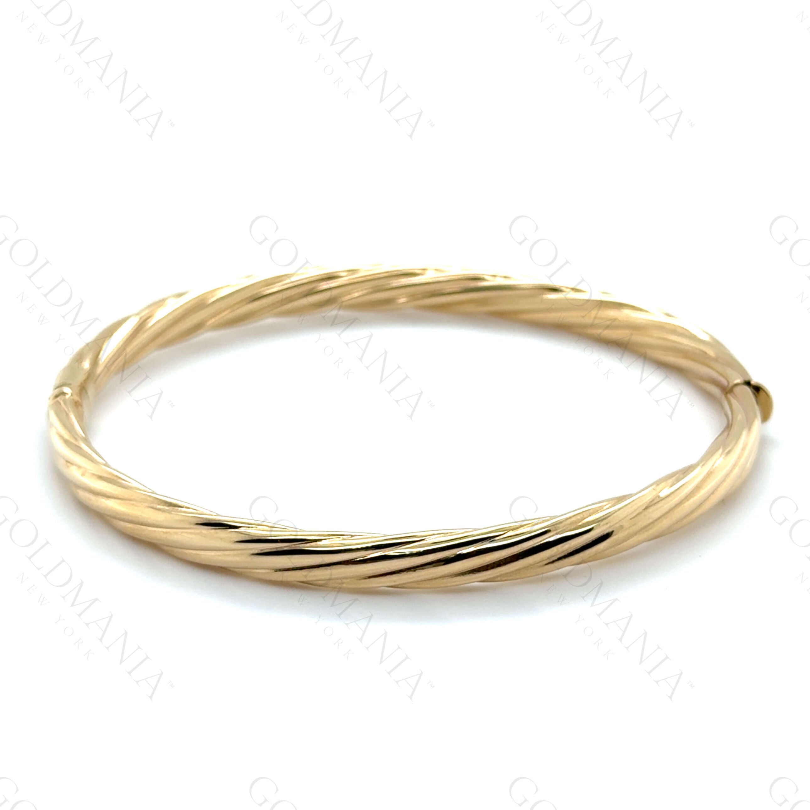 14K Gold 5mm Twisted Bangle Bracelet – Bold, Woven Look and Elegant Clasp