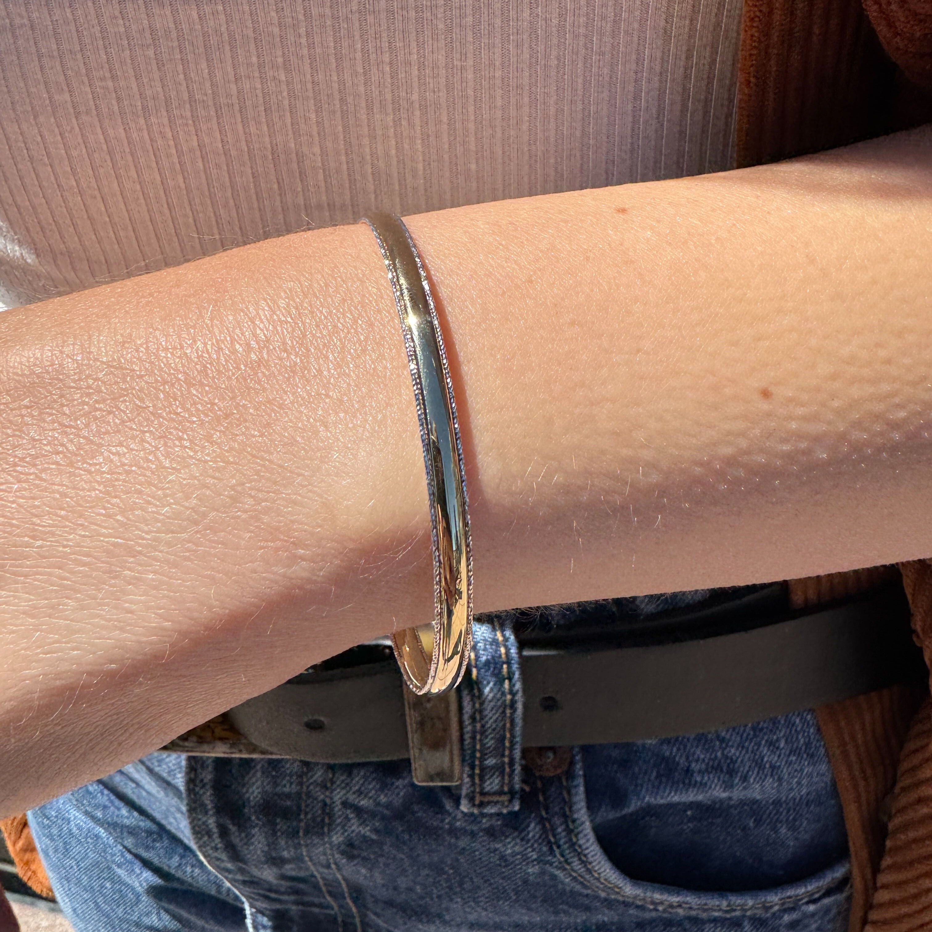 14K Two Tone Gold Bangle With Glitter Edge
