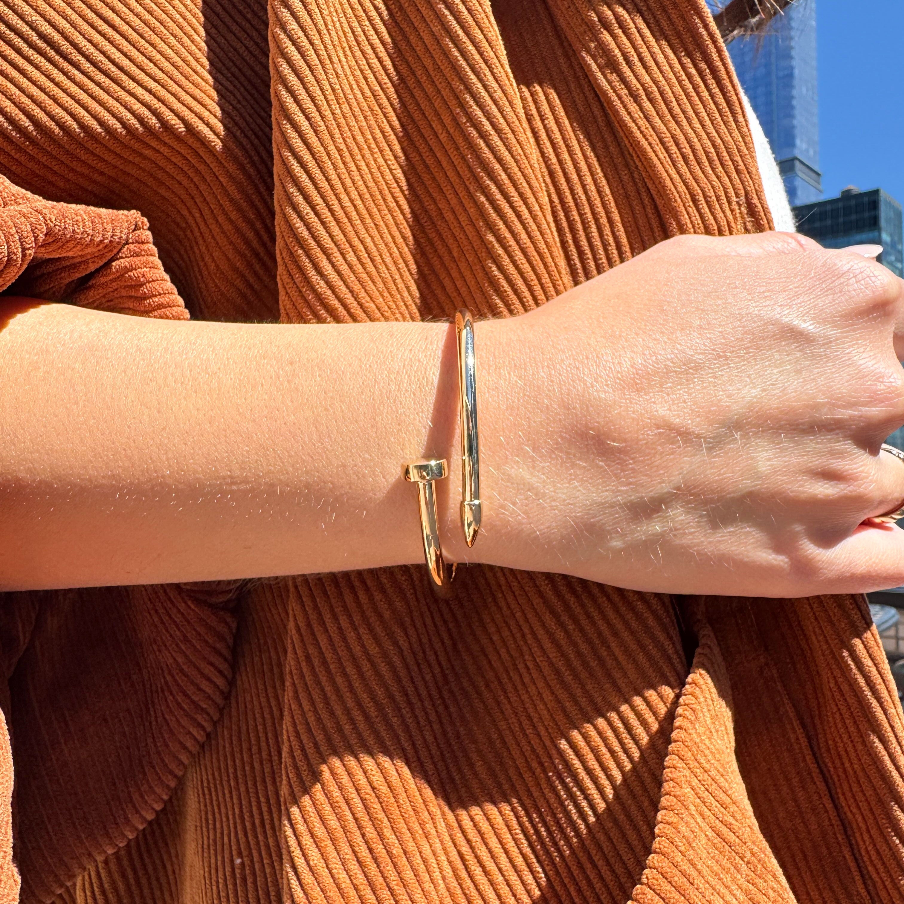 14K Gold Nail Inspired Cuff Bangle
