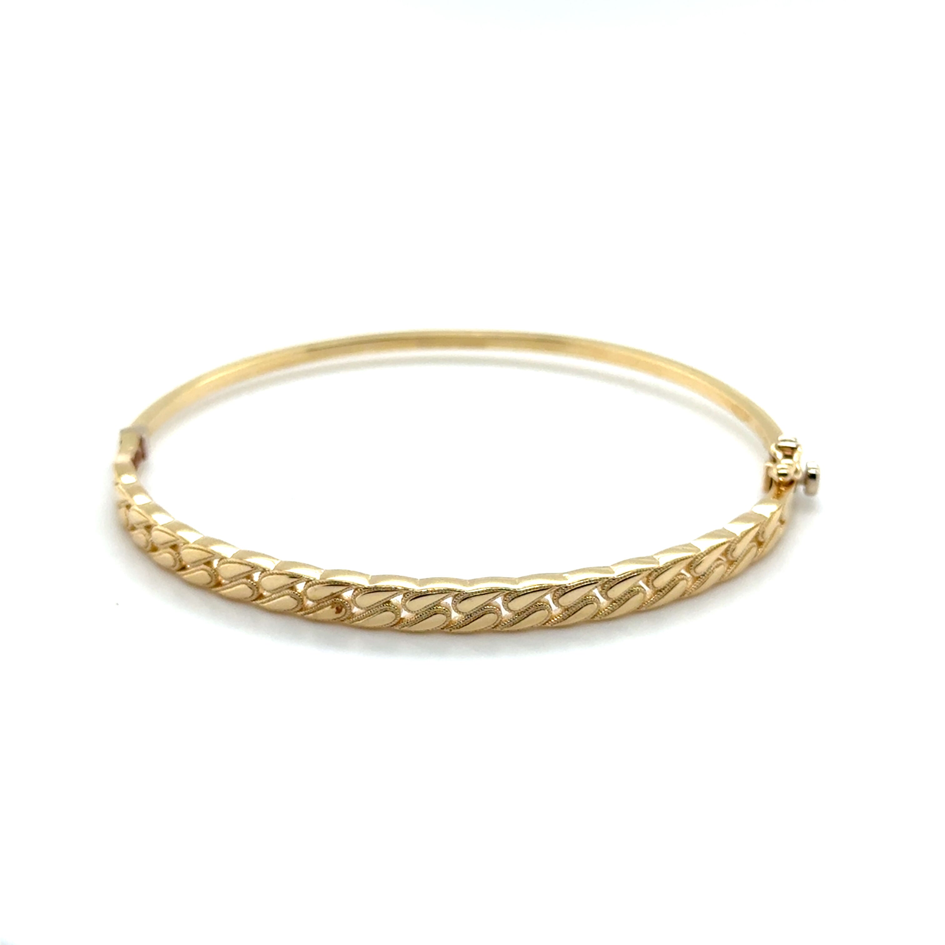 14K Yellow Gold Miami Cuban S-Link Bangle Bracelet 7" 4.6mm Thick Hinged With Box Clasp